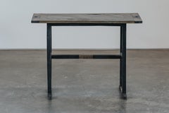 Pine Console Table with Metal Inlay and Lion Details, France, 1960