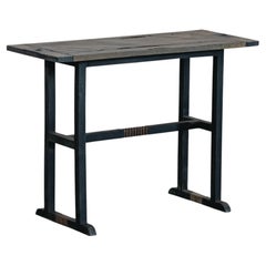 Pine Console Table with Metal Inlay and Lion Details, France, 1960