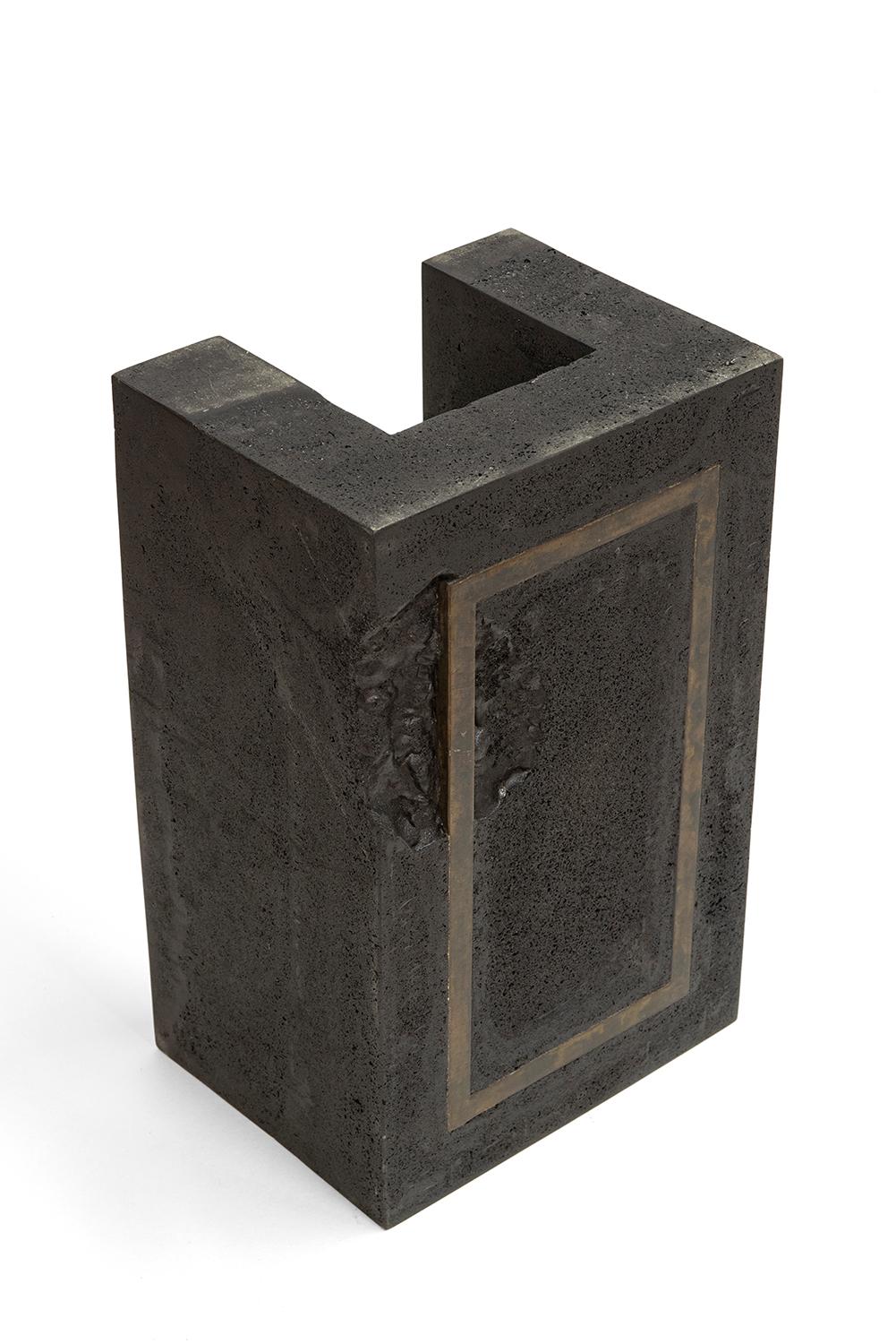 Side Table Geometric Modern Handmade from Graphite Resin Steel Inlay In New Condition For Sale In Bronx, NY
