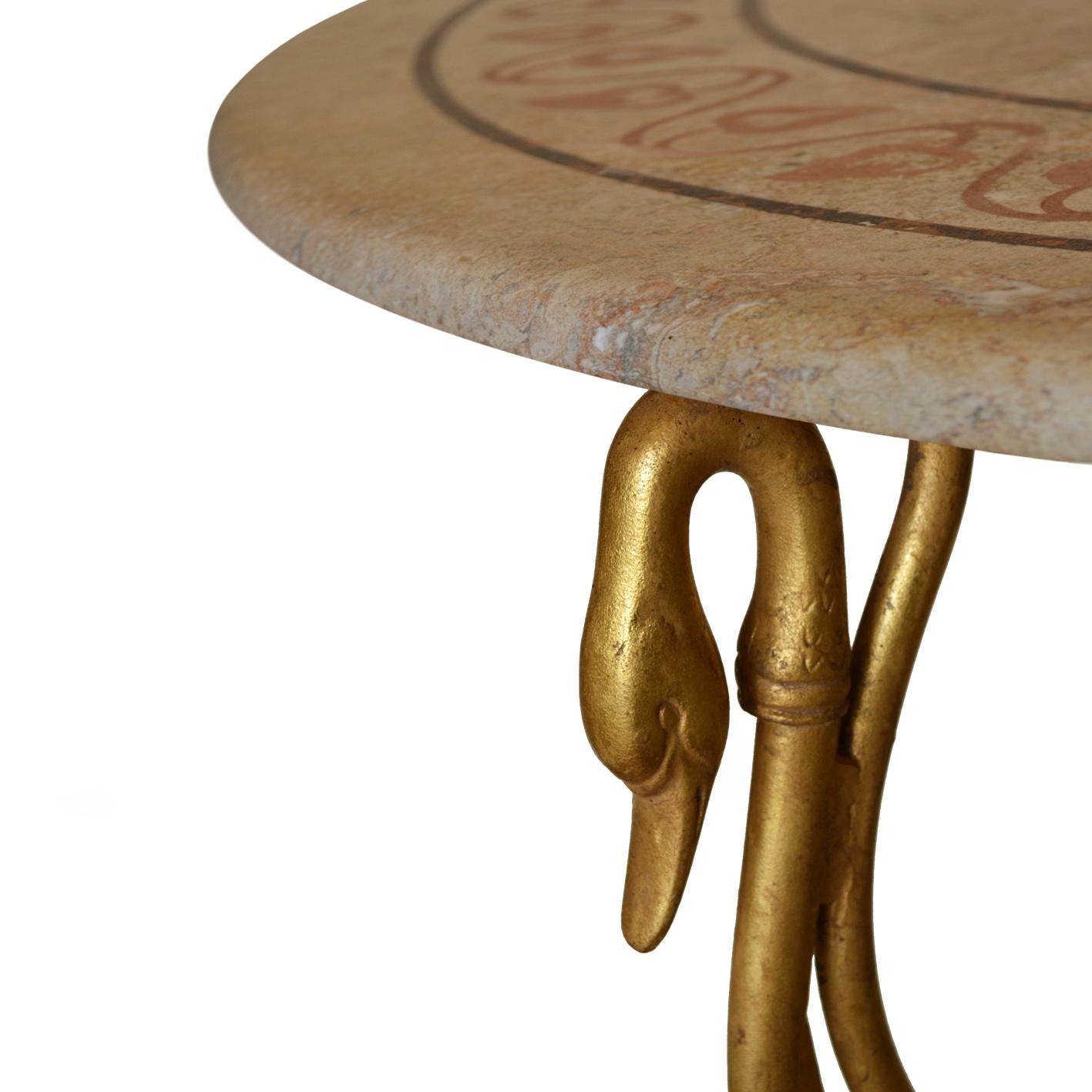 Art Nouveau Side table round travertine top gilted iron base handmade in Italy available For Sale