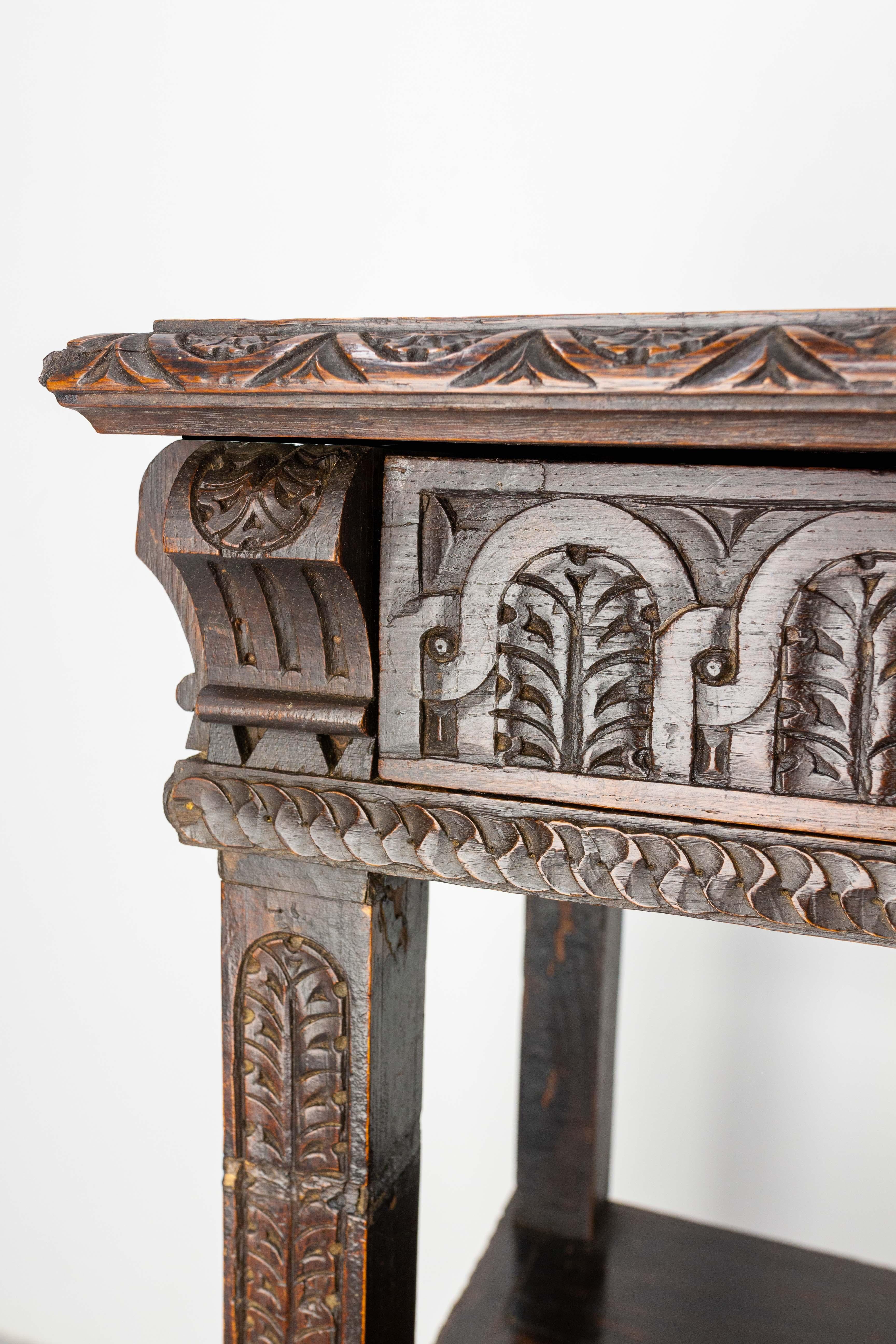Side Table Hall or Console Oak Table Spanish Colonial Revival, circa 1890 For Sale 7