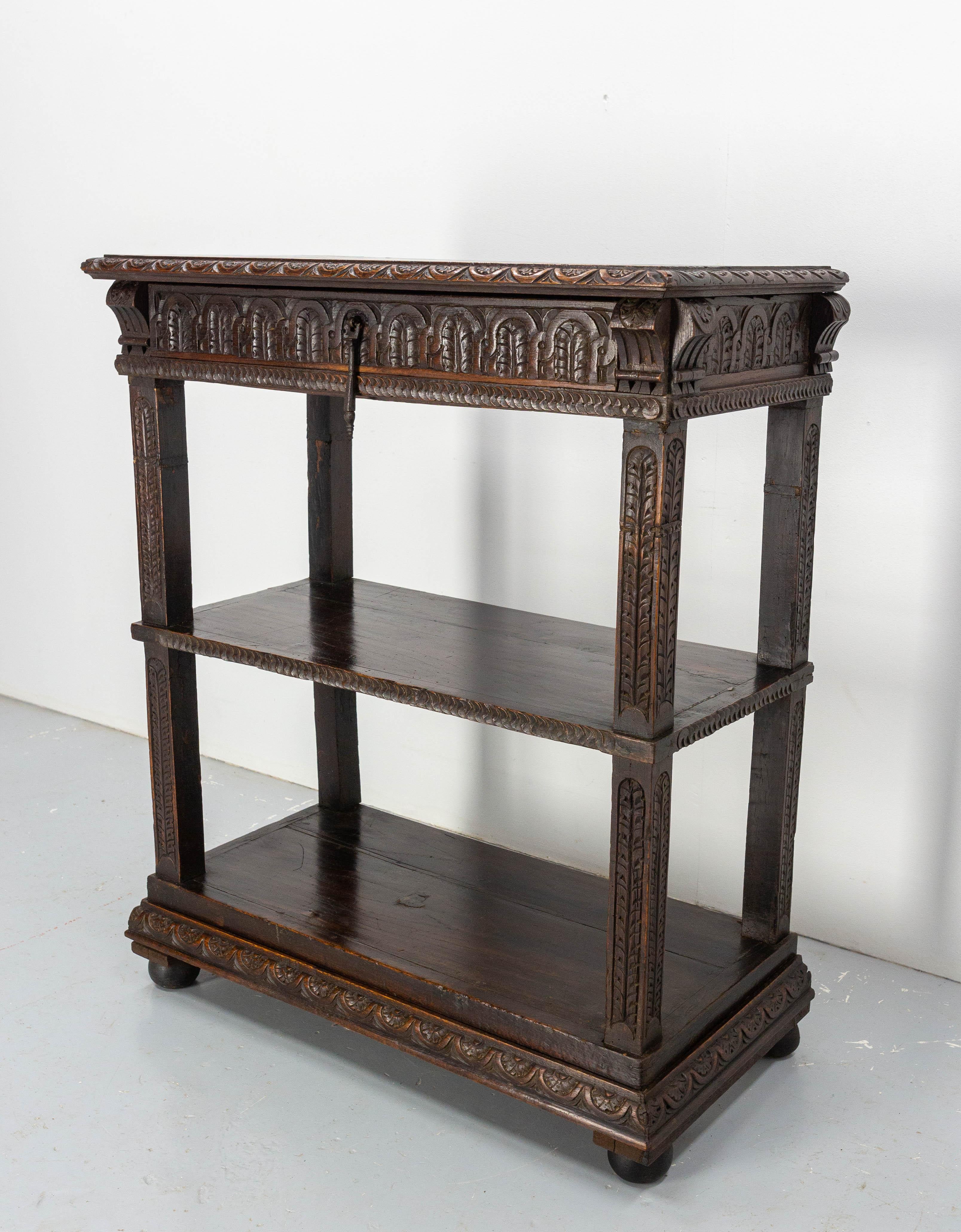 Side Table Hall or Console Oak Table Spanish Colonial Revival, circa 1890 In Good Condition For Sale In Labrit, Landes