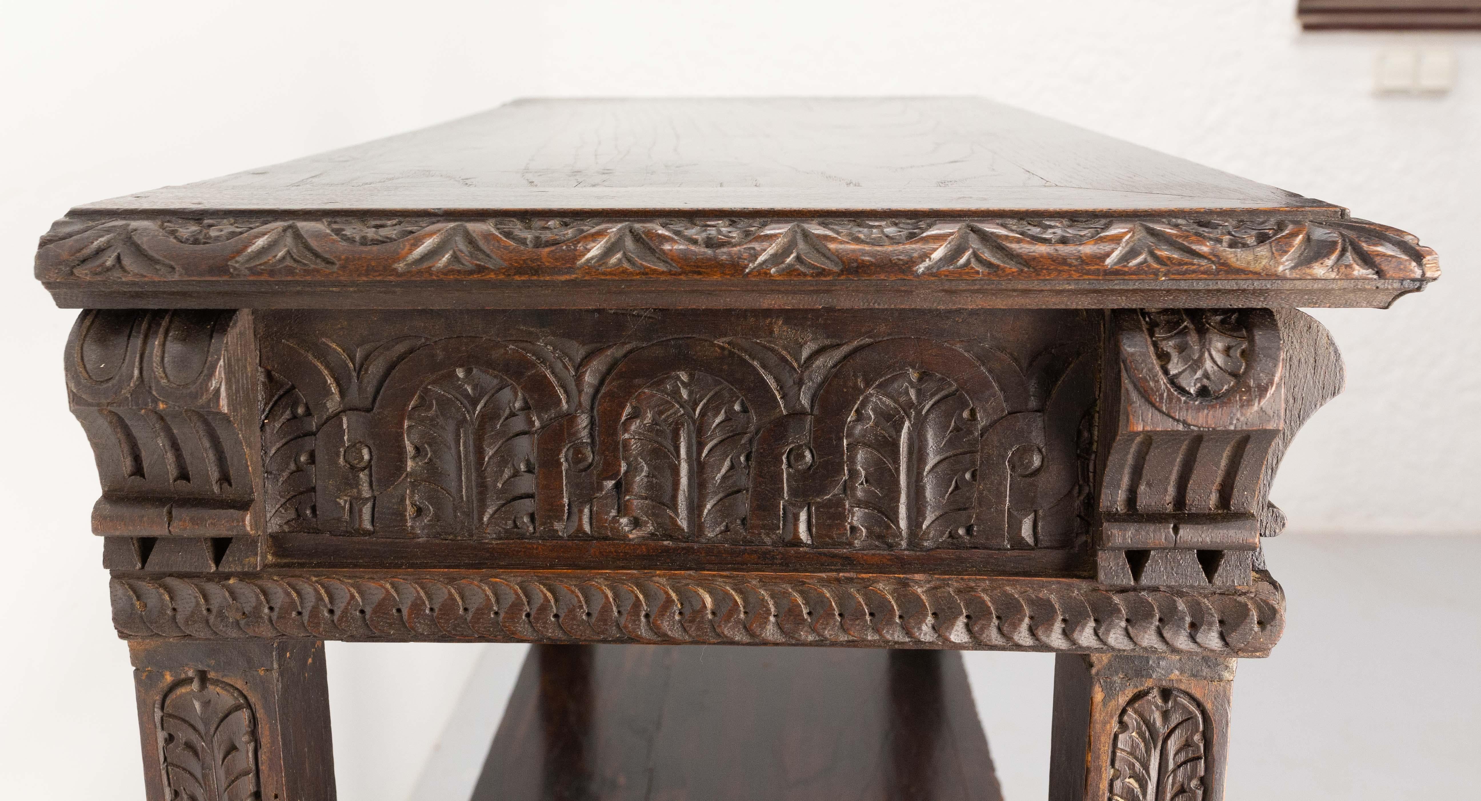 Side Table Hall or Console Oak Table Spanish Colonial Revival, circa 1890 For Sale 3