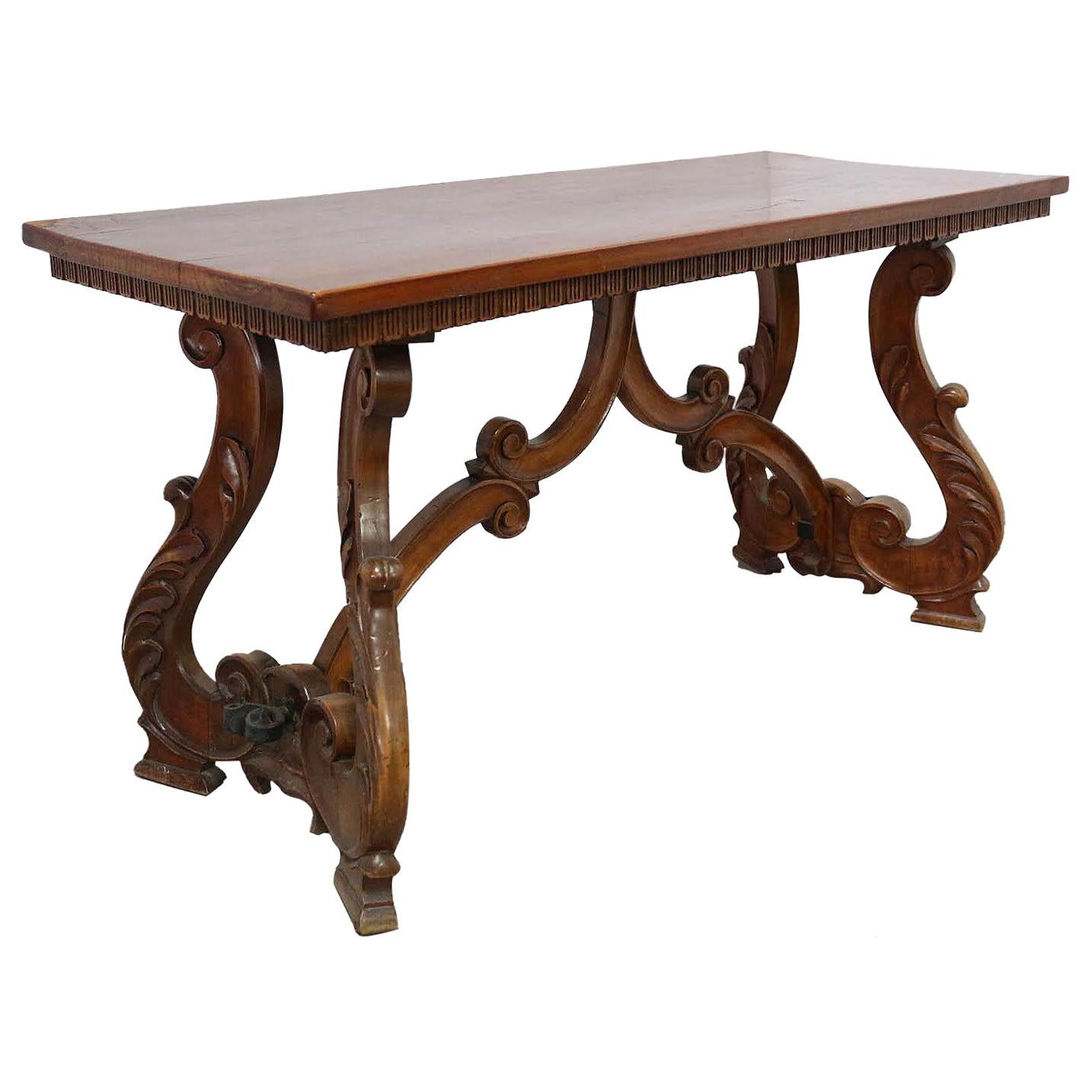 Side Table Hall or Console Table Carved Cherrywood Spanish Colonial Revival  For Sale at 1stDibs