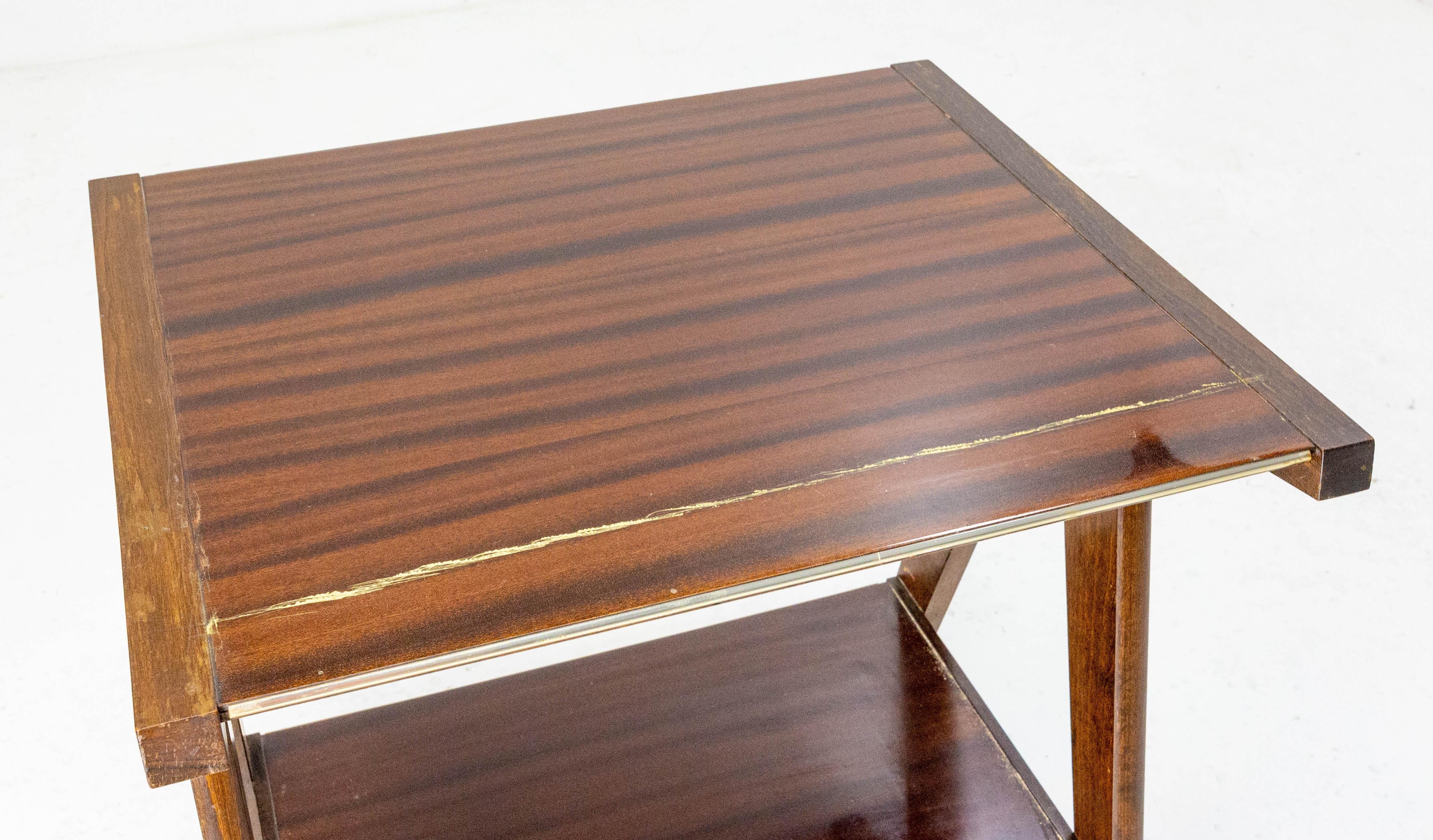 Mid-20th Century Side Table Hall or Console Table Compas Feet Iroko with Gold Vein French c. 1960 For Sale