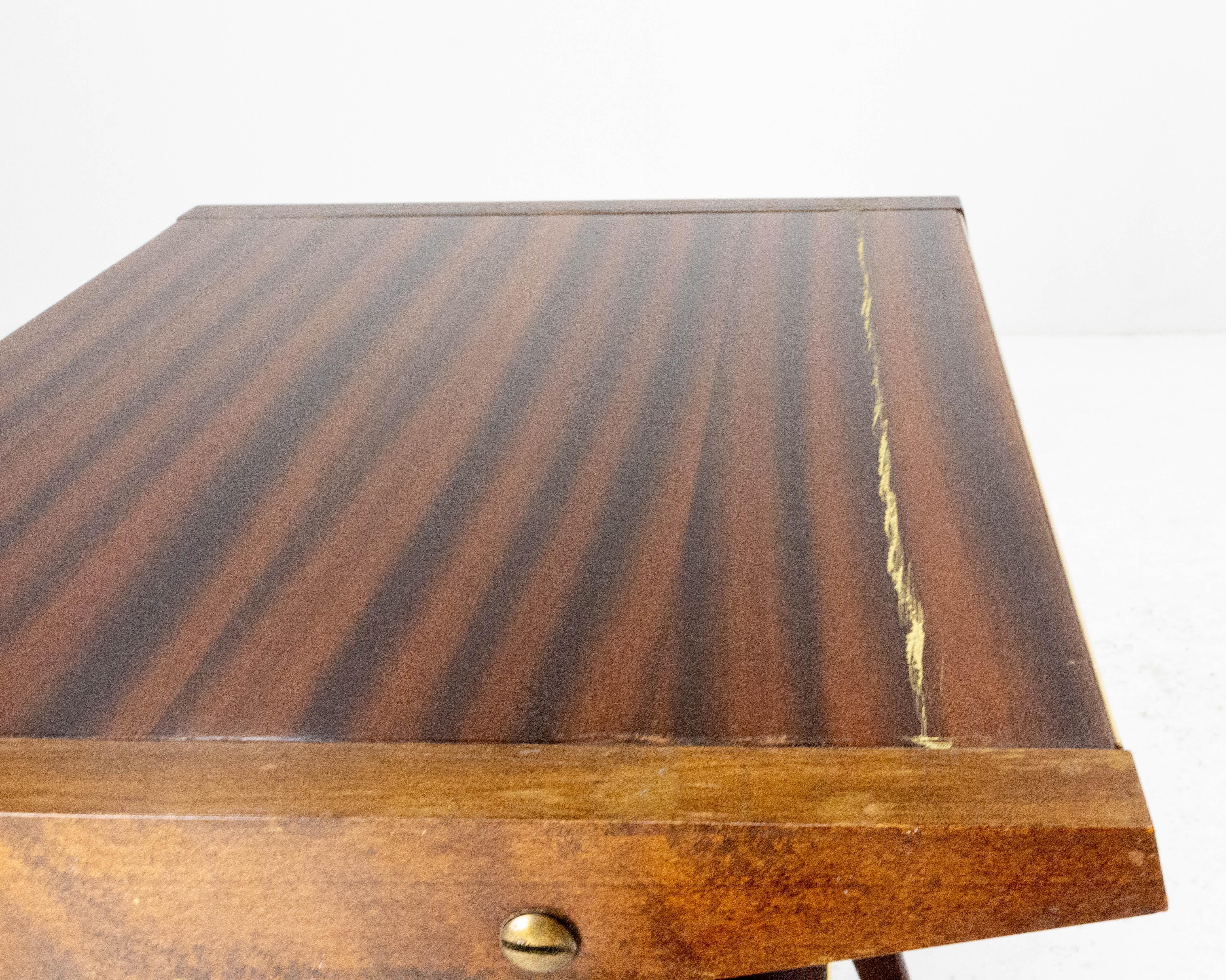 Side Table Hall or Console Table Compas Feet Iroko with Gold Vein French c. 1960 For Sale 1