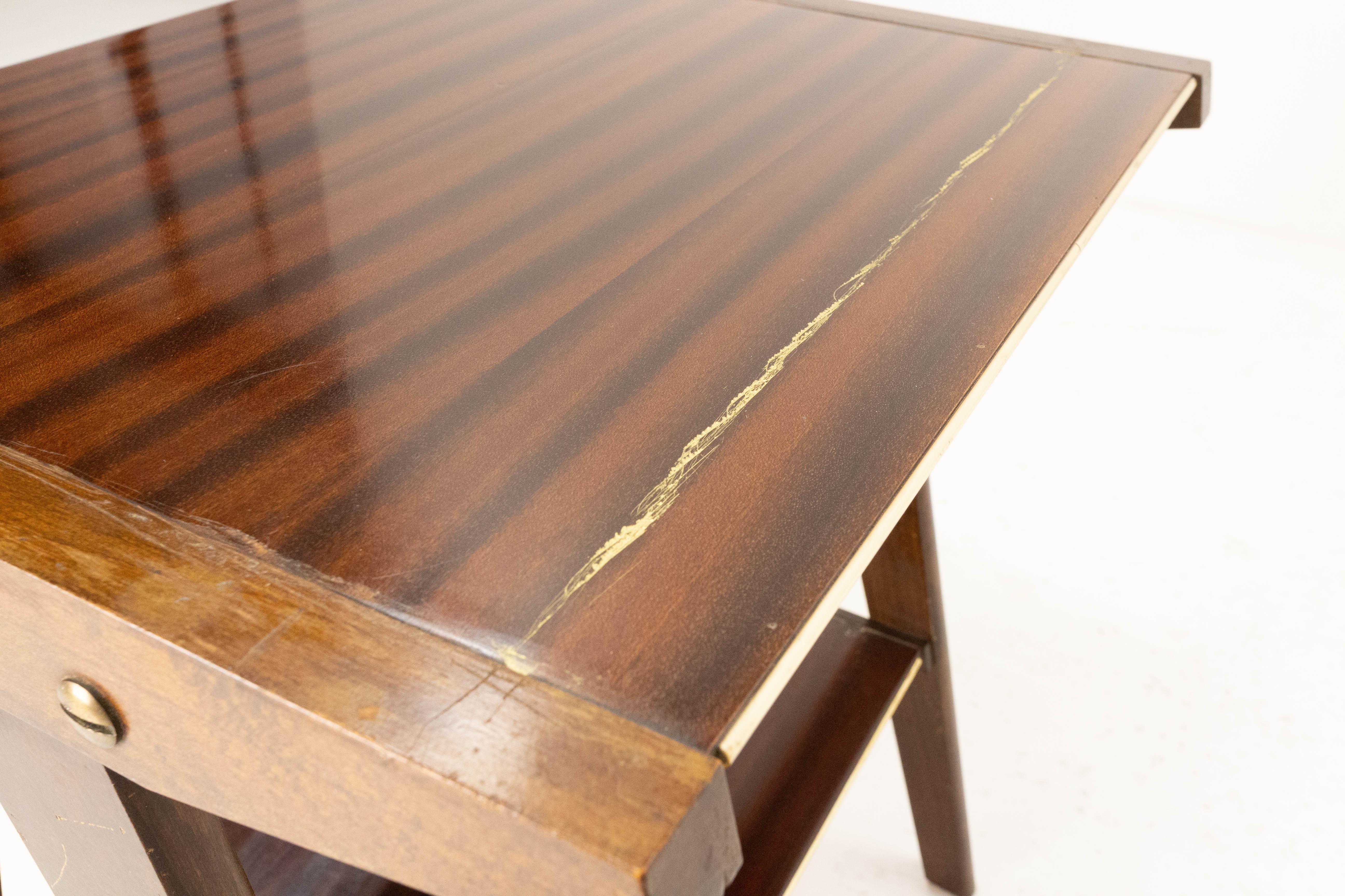 Side Table Hall or Console Table Compas Feet Iroko with Gold Vein French c. 1960 For Sale 2