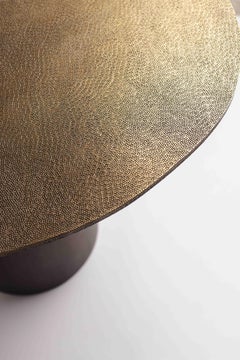 Side Table: Hammered brass and oak veneer L50 cm x L40cm H 53cm