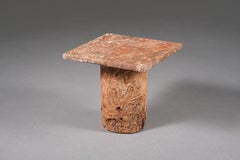 Contemporary Red Side Table Rusty Travertine Stone Design by Josep Vila