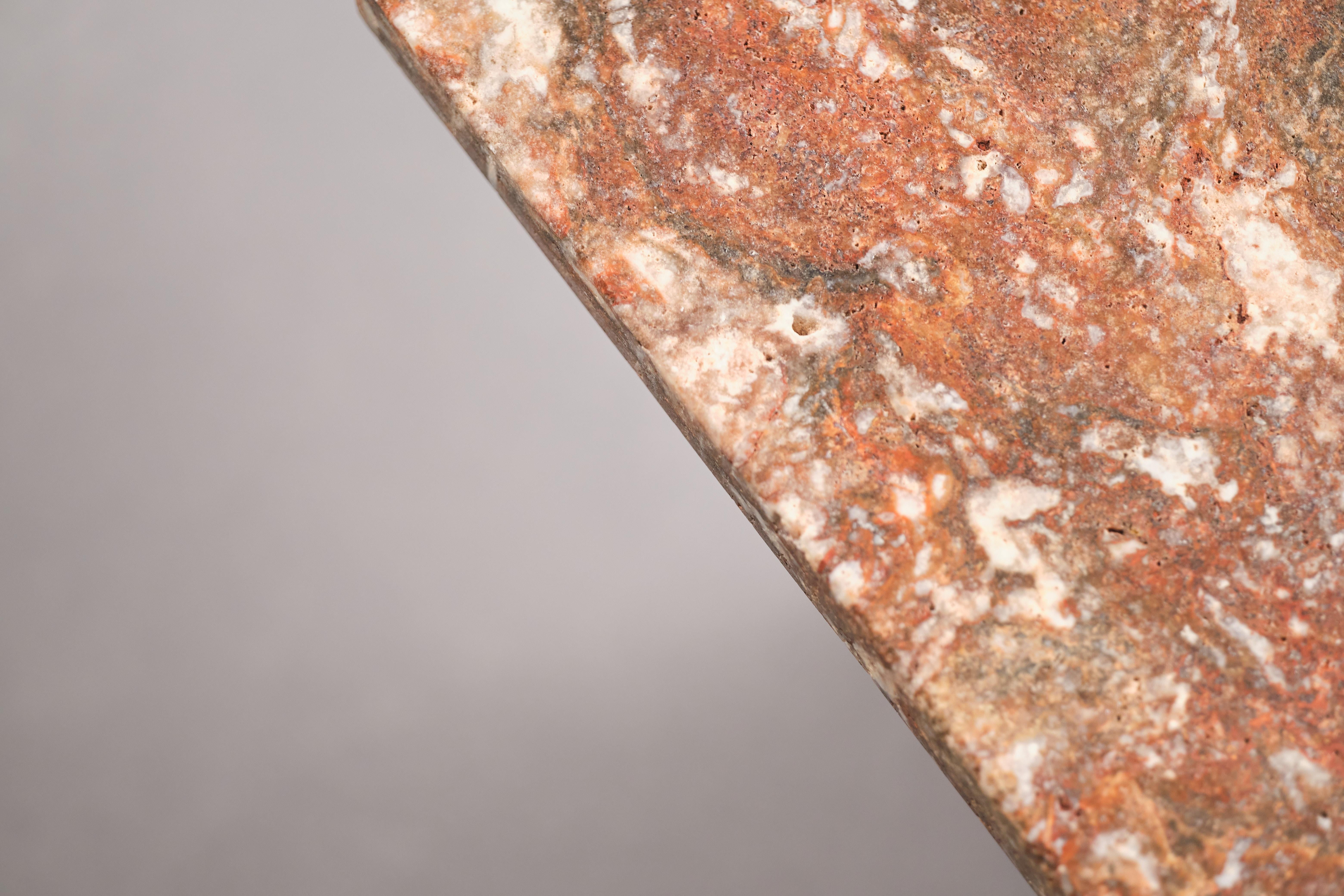 Contemporary Side Table in Rusty Red Travertine 