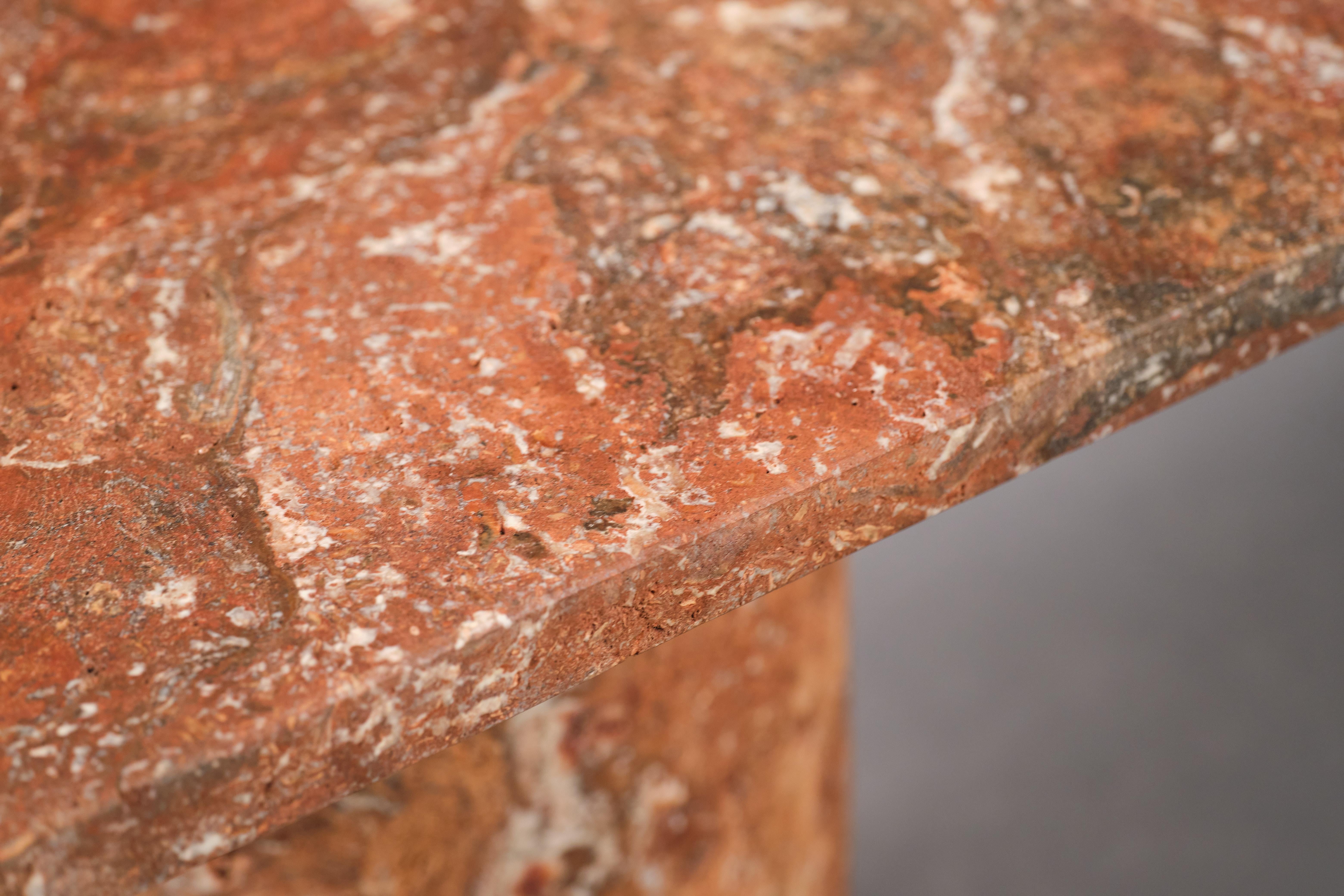 Contemporary Side Table in Rusty Red Travertine 