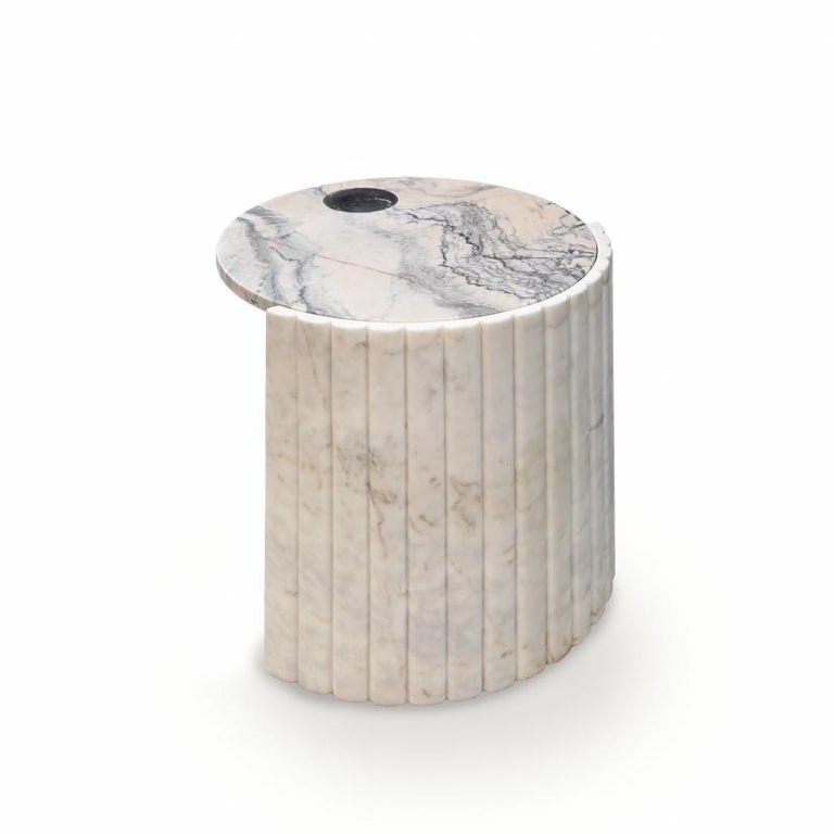 Brutalist Natural Marble Stone Side Table Helene Black, White, Grey and Rose tones For Sale