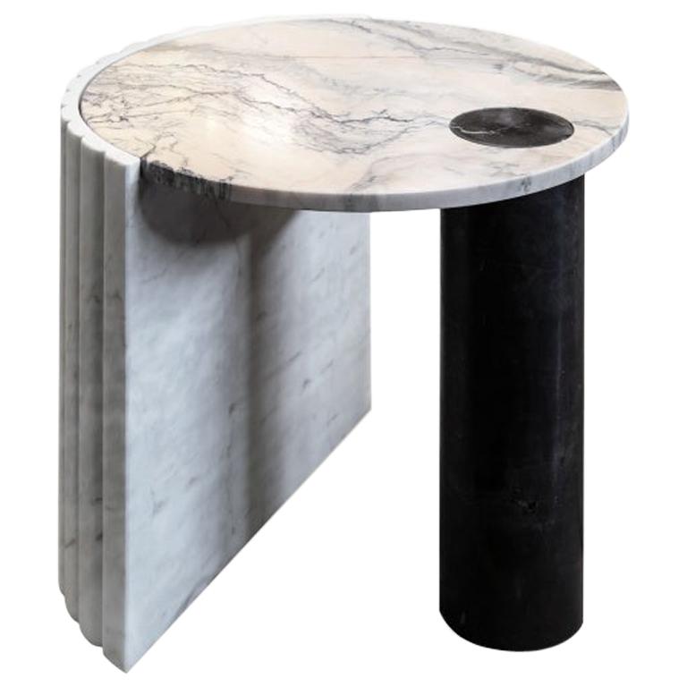 Natural Marble Stone Side Table Helene Black, White, Grey and Rose tones