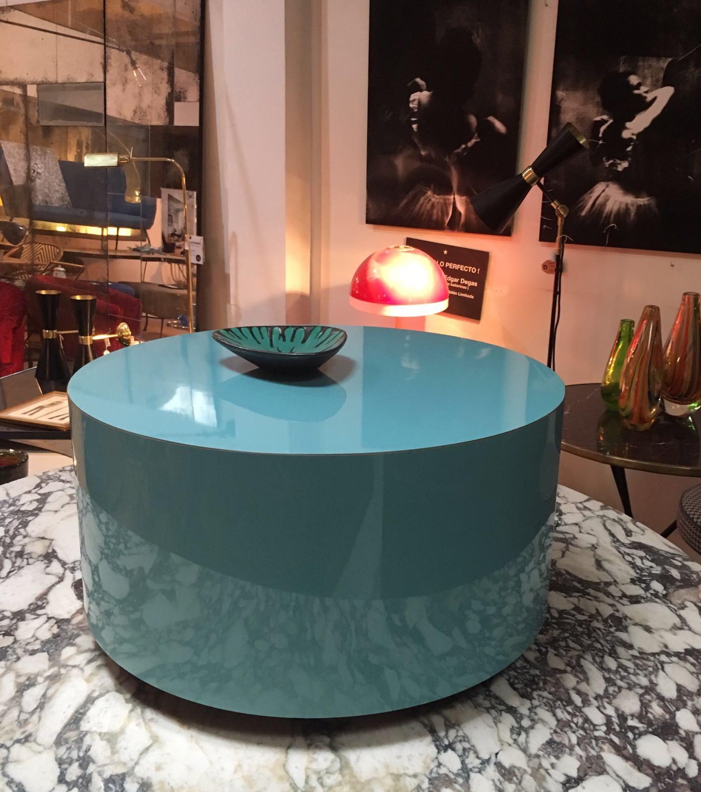 Modern Side Table, High Gloss Laminate, Full Moon or Half Moon, Handcrafted, Size S For Sale