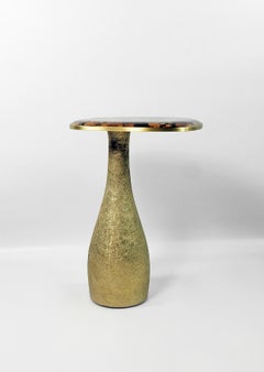 Side Table in Amber colour Marquetry and Brass by Ginger Brown