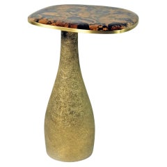 Side Table in Amber colour Marquetry and Brass by Ginger Brown