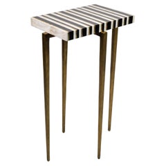 Side Table in Black and White Marquetry with Brass Trims