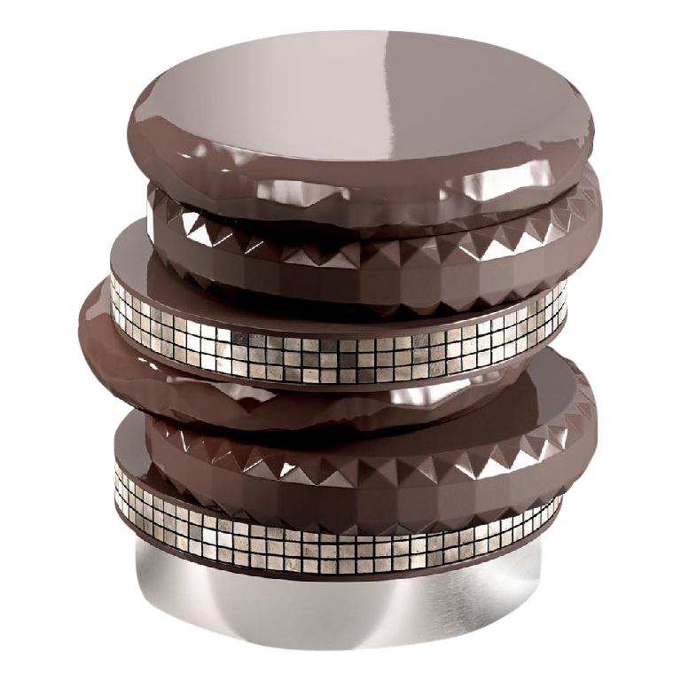 Side Table in Black or White Finish Liquid Metal in Gold or Platinum Mosaic For Sale
