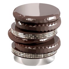 Side Table in Black or White Finish Liquid Metal in Gold or Platinum Mosaic