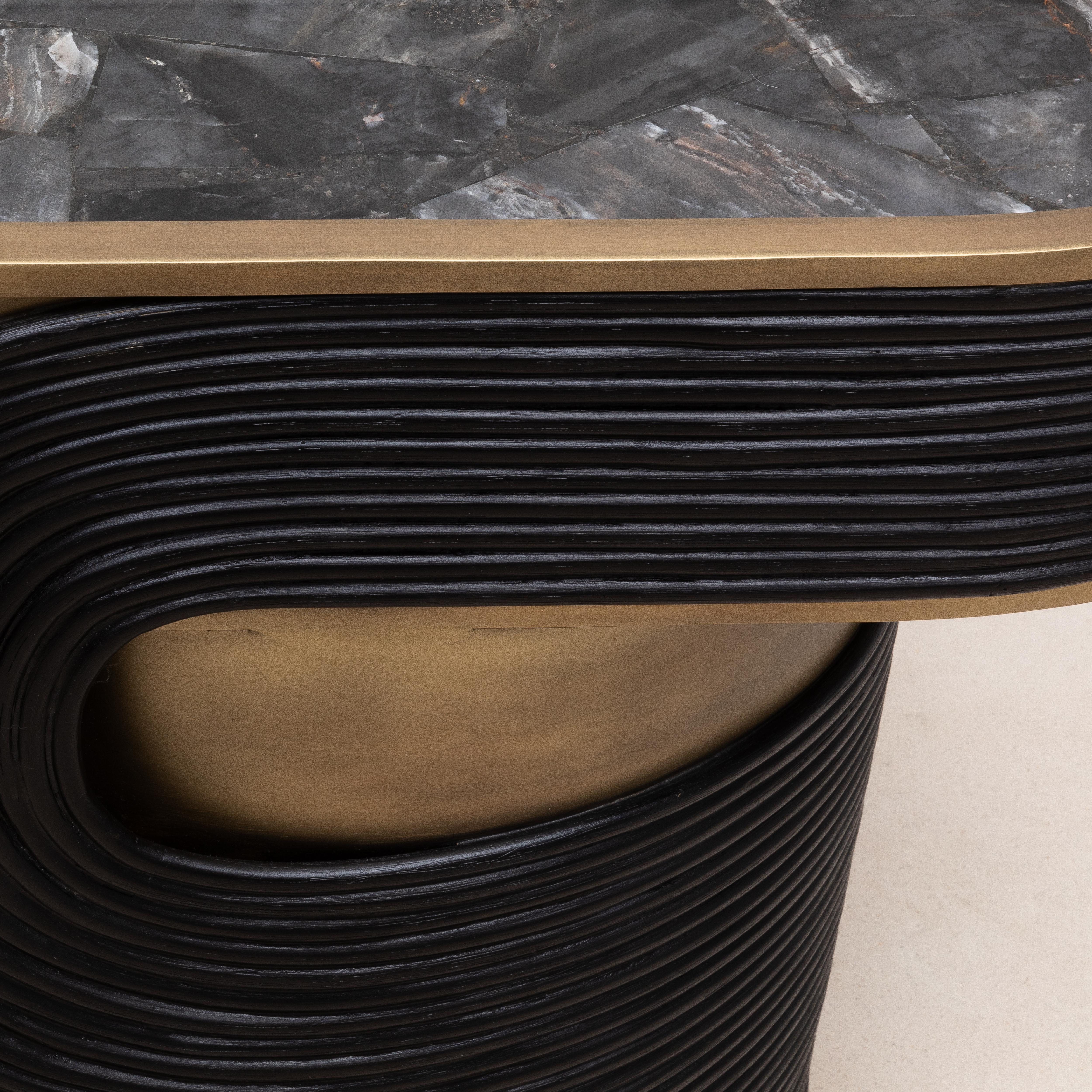 Side Table in Black Quartz and Rattan with Bronze Patina Brass by R&Y Augousti For Sale 5