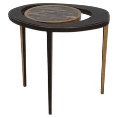 Side Table in Black Shagreen and Tiger Eye with Patina Brass by R&Y Augousti