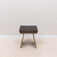 Side Table in Black Shagreen with Bronze Patina Brass by Kifu Paris