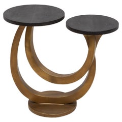Side Table in Black Shagreen with Bronze Patina Brass by Kifu Paris