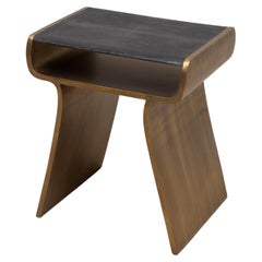 Side Table in Black Shagreen with Bronze Patina Brass by Kifu Paris