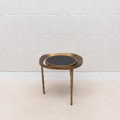 Side Table in Black Shagreen with Patina Brass by R&Y Augousti