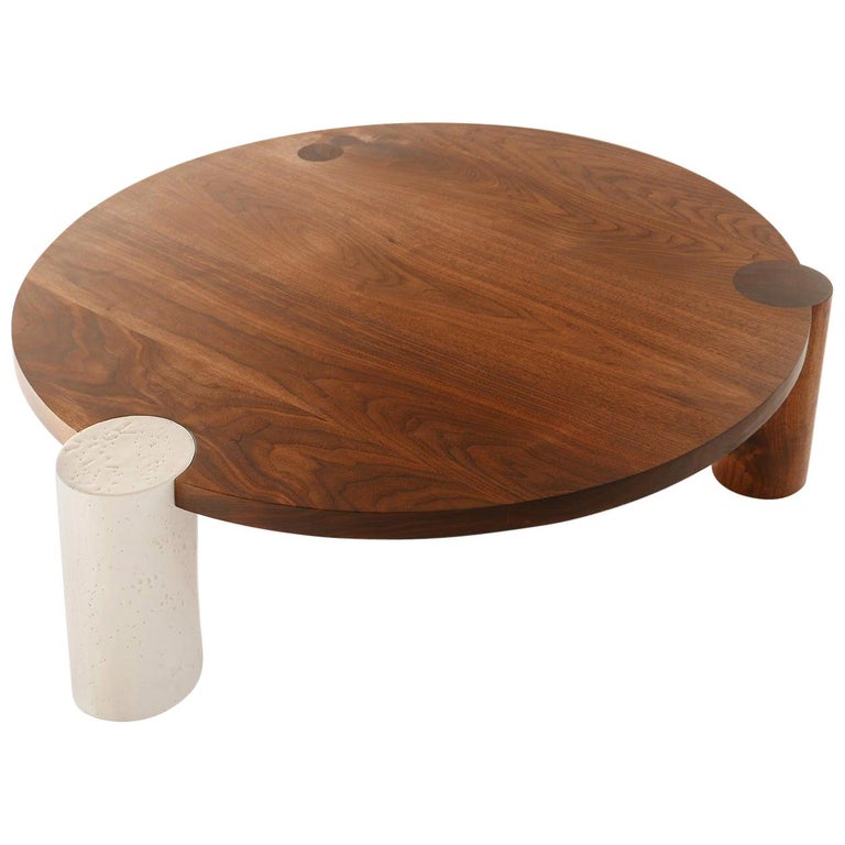 stormloop Zeeman grip Black Walnut 24" Side Table with Ceramic Feature Leg by Hinterland Design  For Sale at 1stDibs