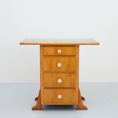 Side Table in Blonde Wood and Green Laminate, Netherlands, 1970's