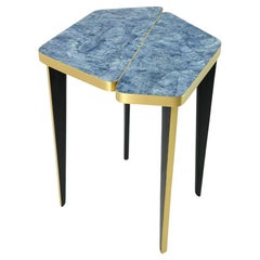 Side Table in Blue Marquetry and Brass by Ginger Brown
