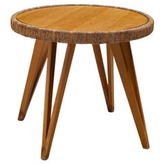 Side Table in Braided Straw and Blond Wood