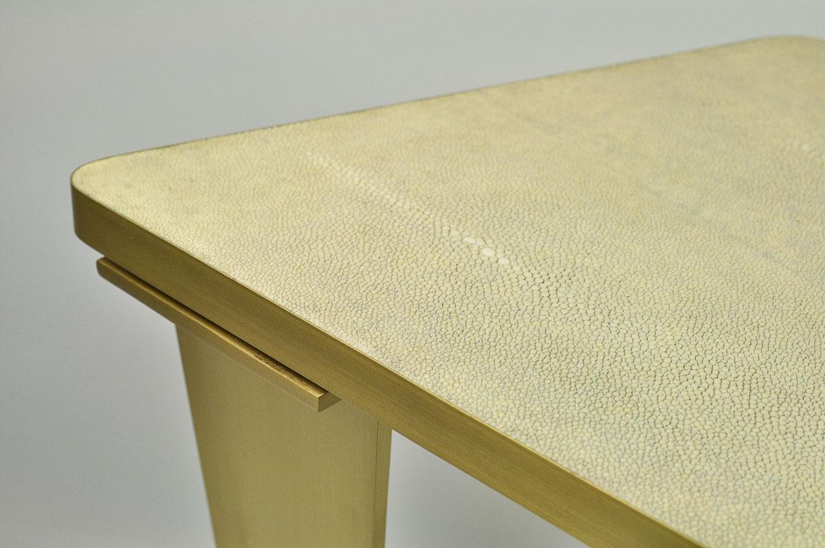 Art Deco Side Table in Brass and Shagreen by Ginger Brown For Sale
