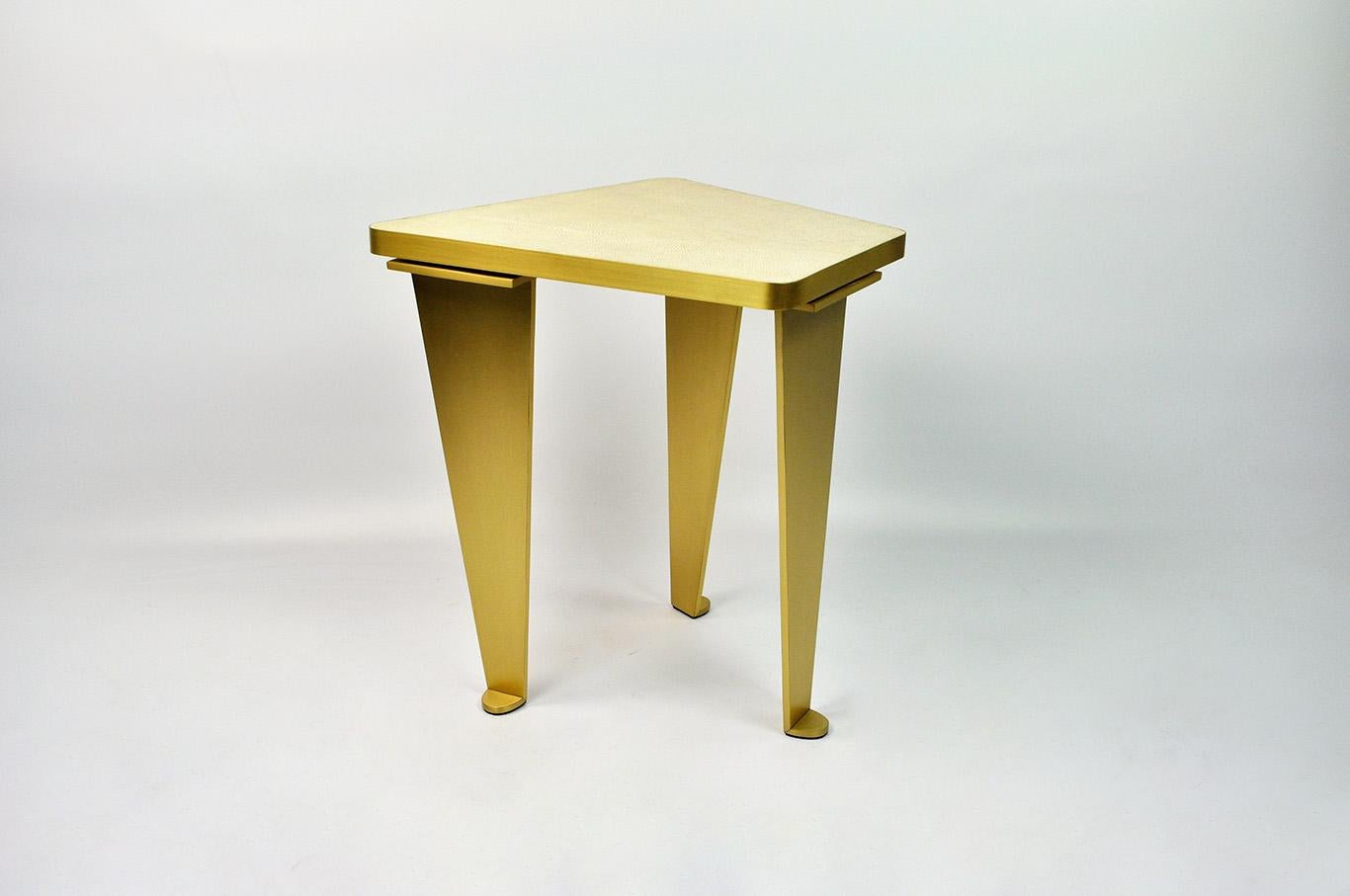 Brushed Side Table in Brass and Shagreen by Ginger Brown For Sale
