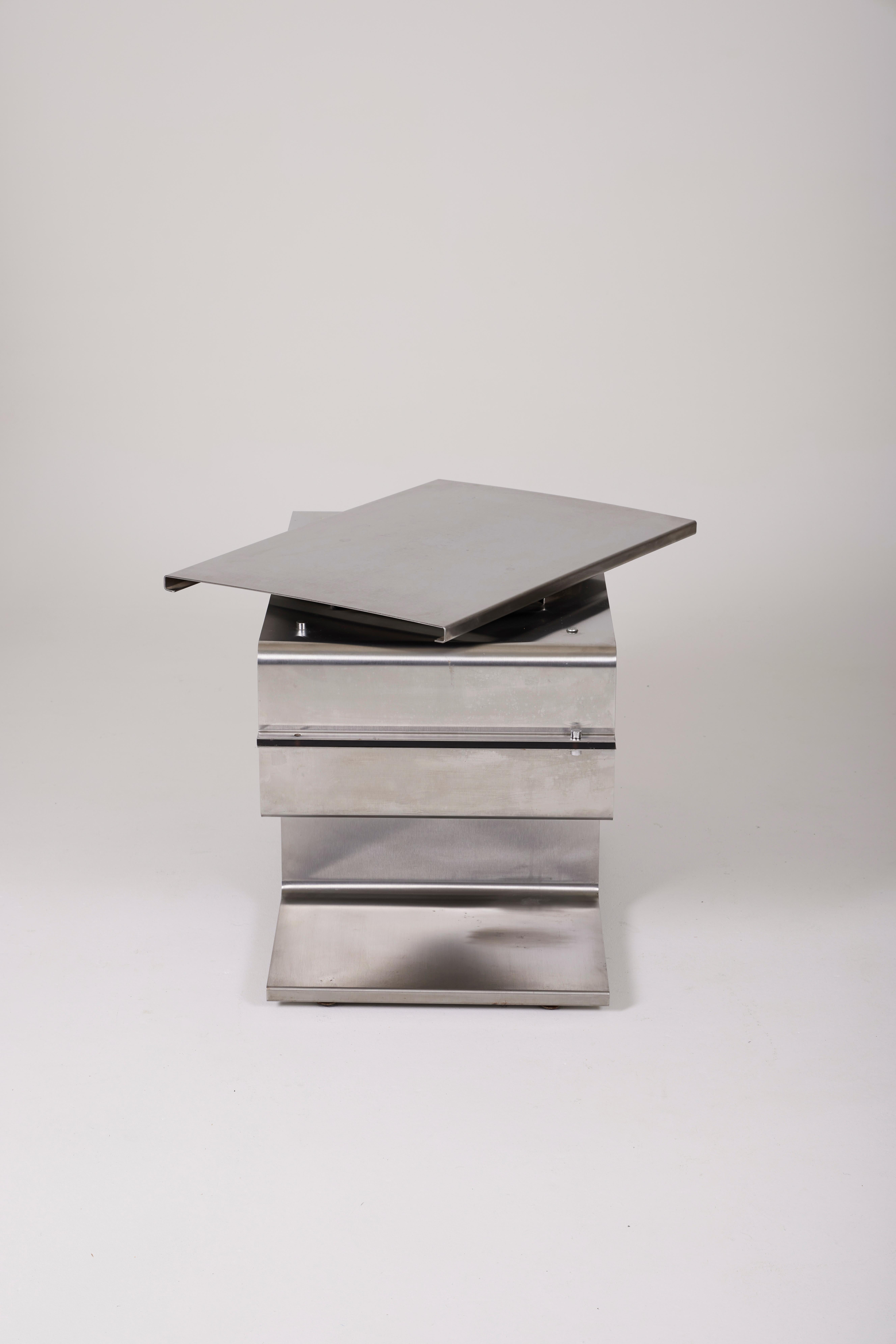 Side Table In Brushed Steel And Plexiglass, François Monnet, 1970s 6