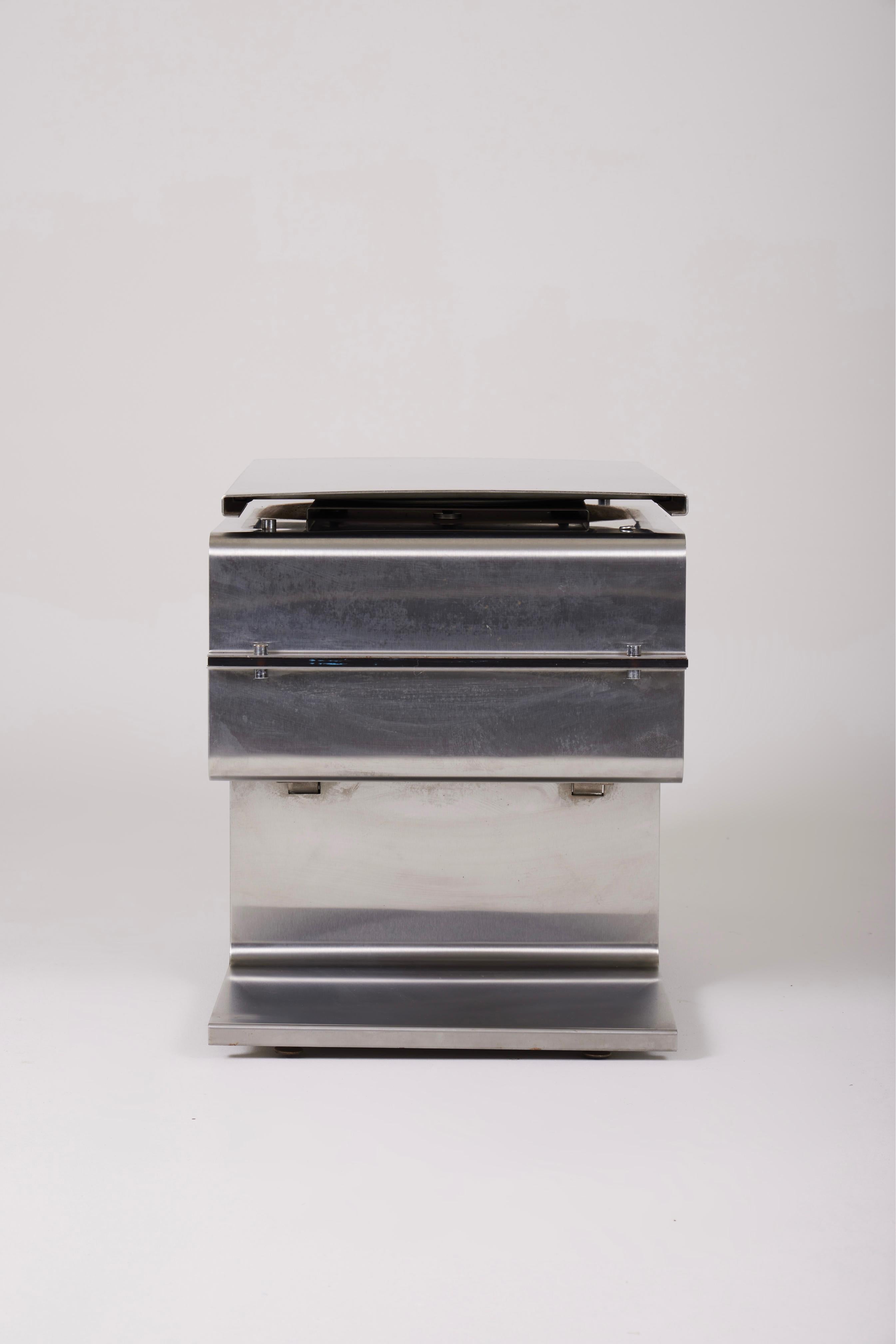 Side Table In Brushed Steel And Plexiglass, François Monnet, 1970s 7