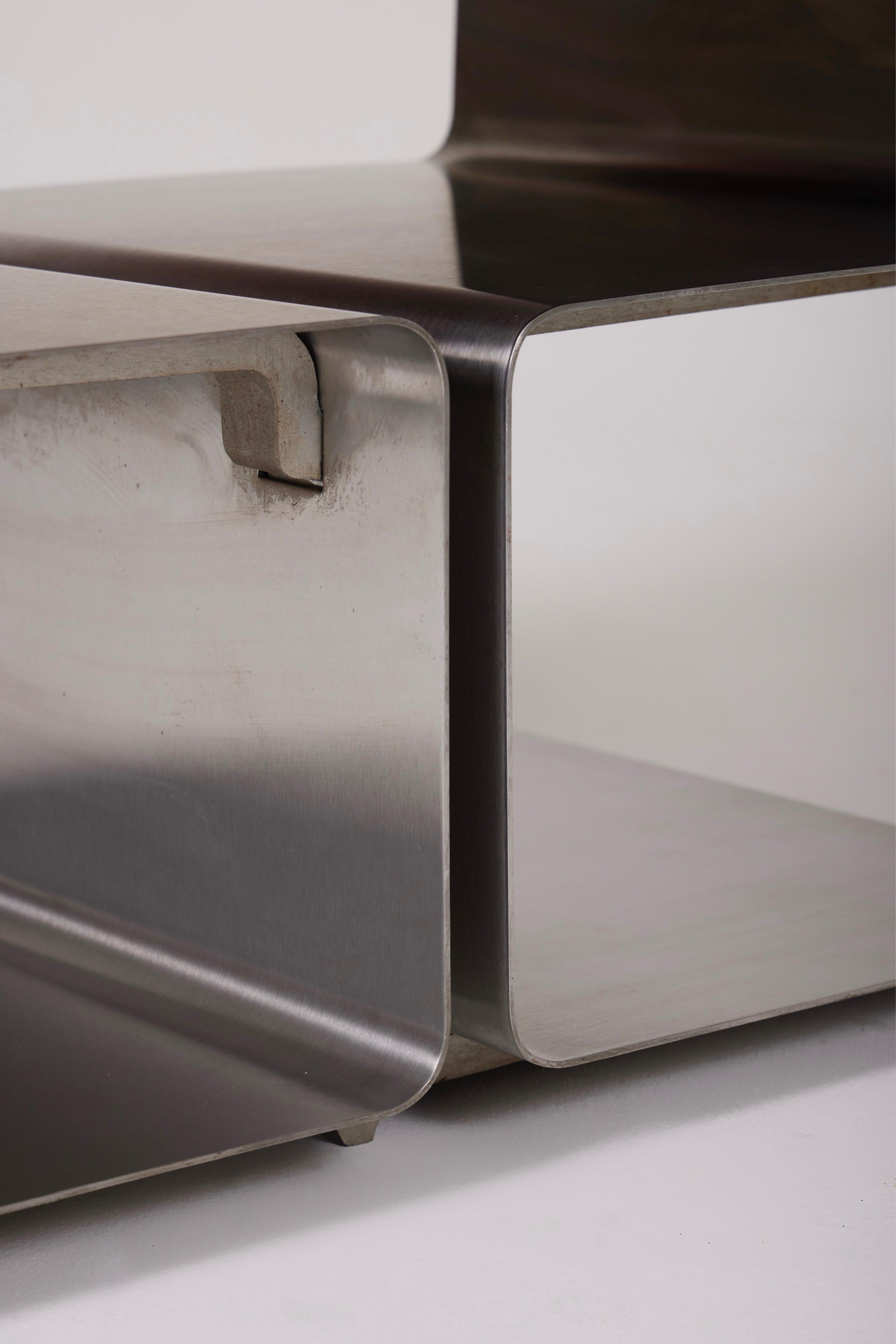 Side Table In Brushed Steel And Plexiglass, François Monnet, 1970s 12