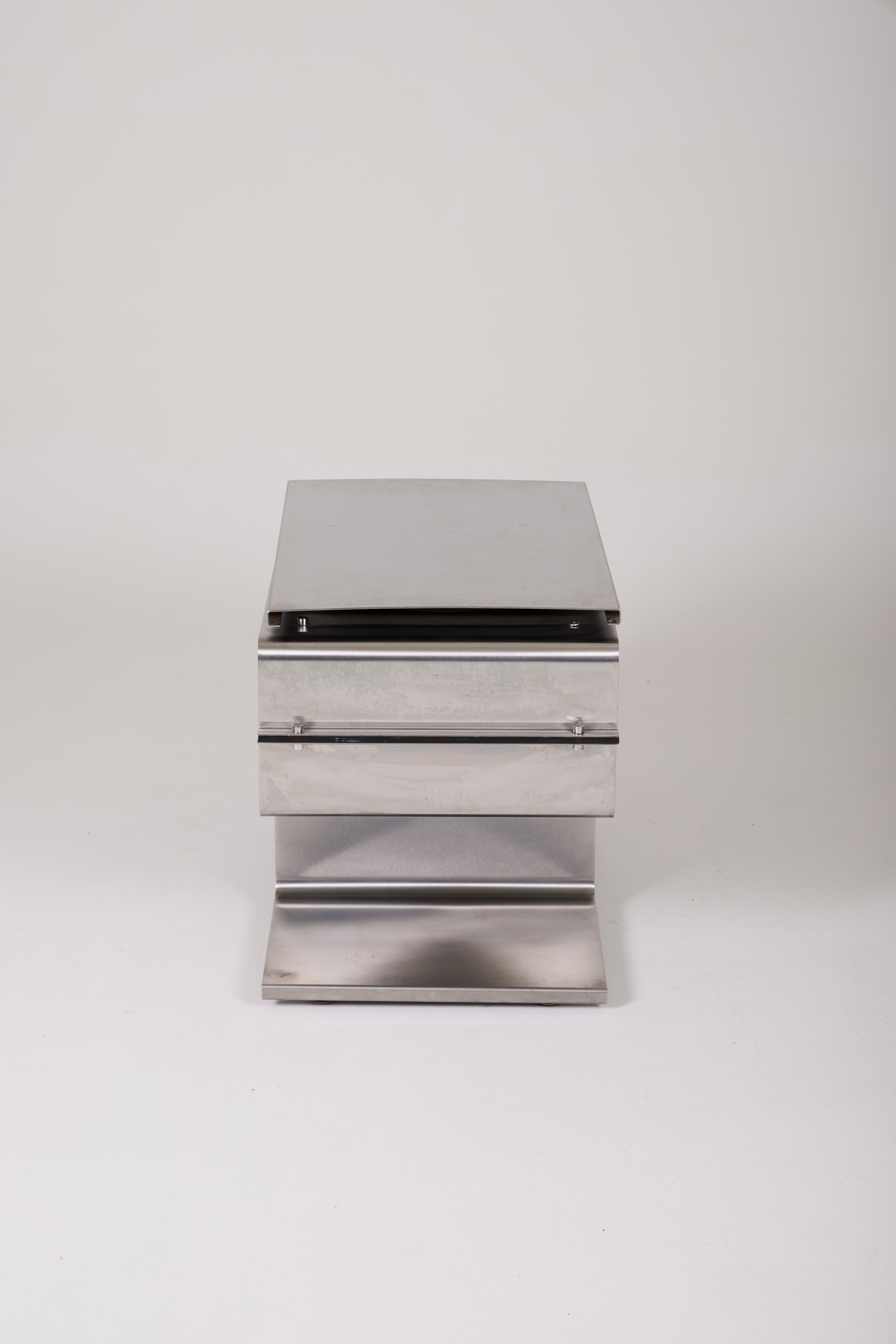 Side Table In Brushed Steel And Plexiglass, François Monnet, 1970s 1
