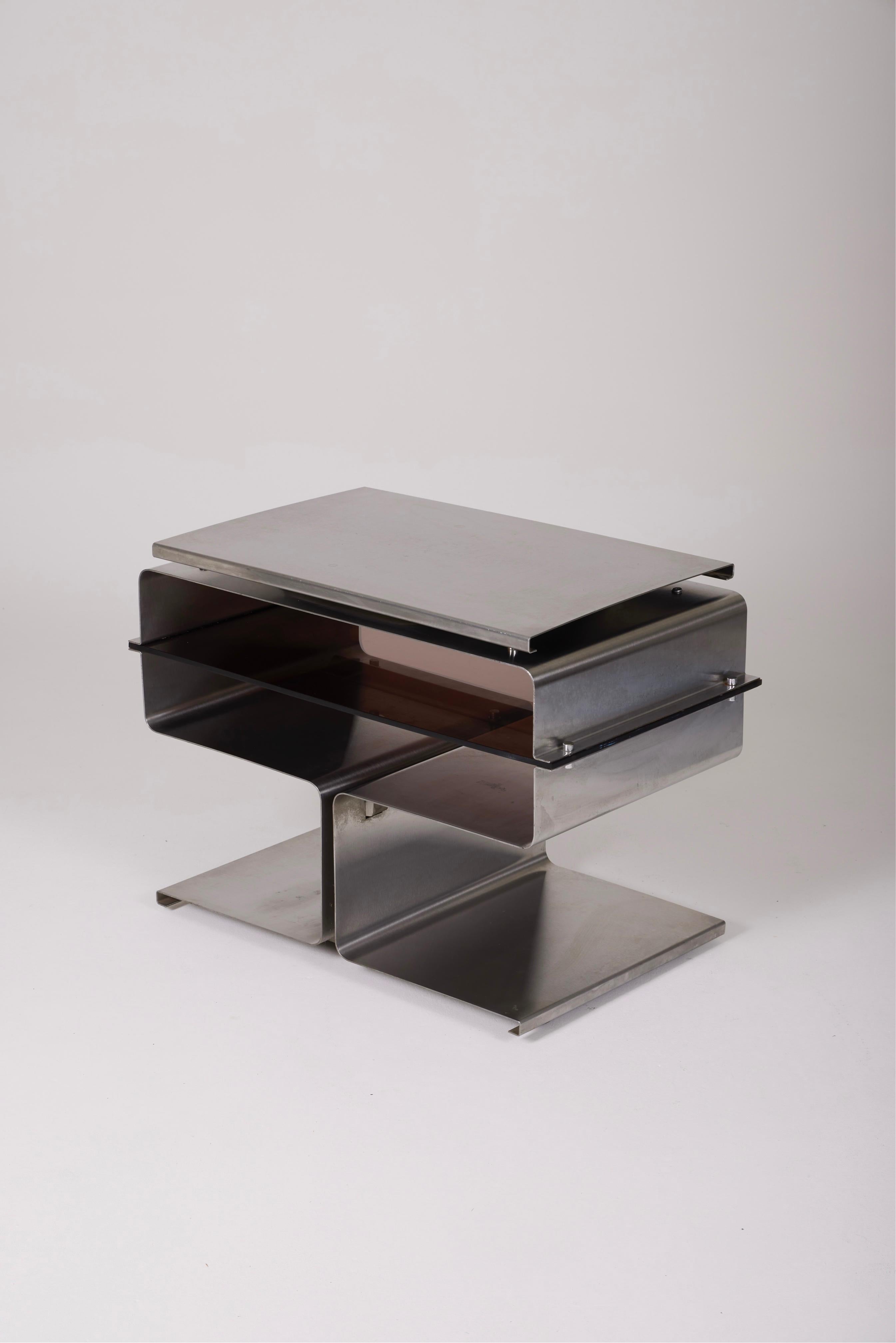 Side Table In Brushed Steel And Plexiglass, François Monnet, 1970s 2