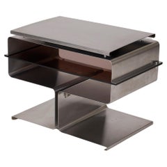 Vintage Side Table In Brushed Steel And Plexiglass, François Monnet, 1970s