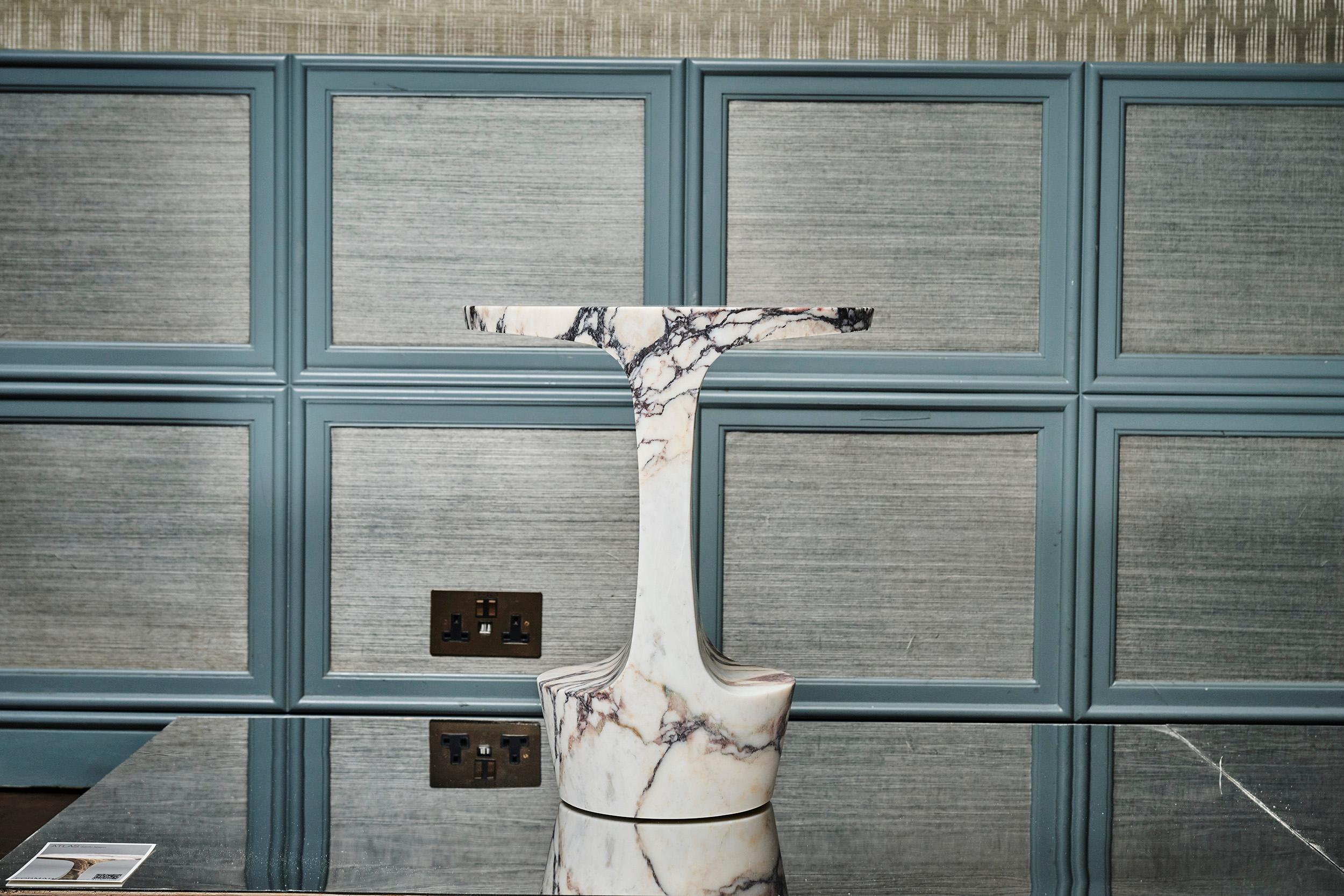 Modern contemporary Side Table in Italian Calacatta viola marble, Atlas side table For Sale