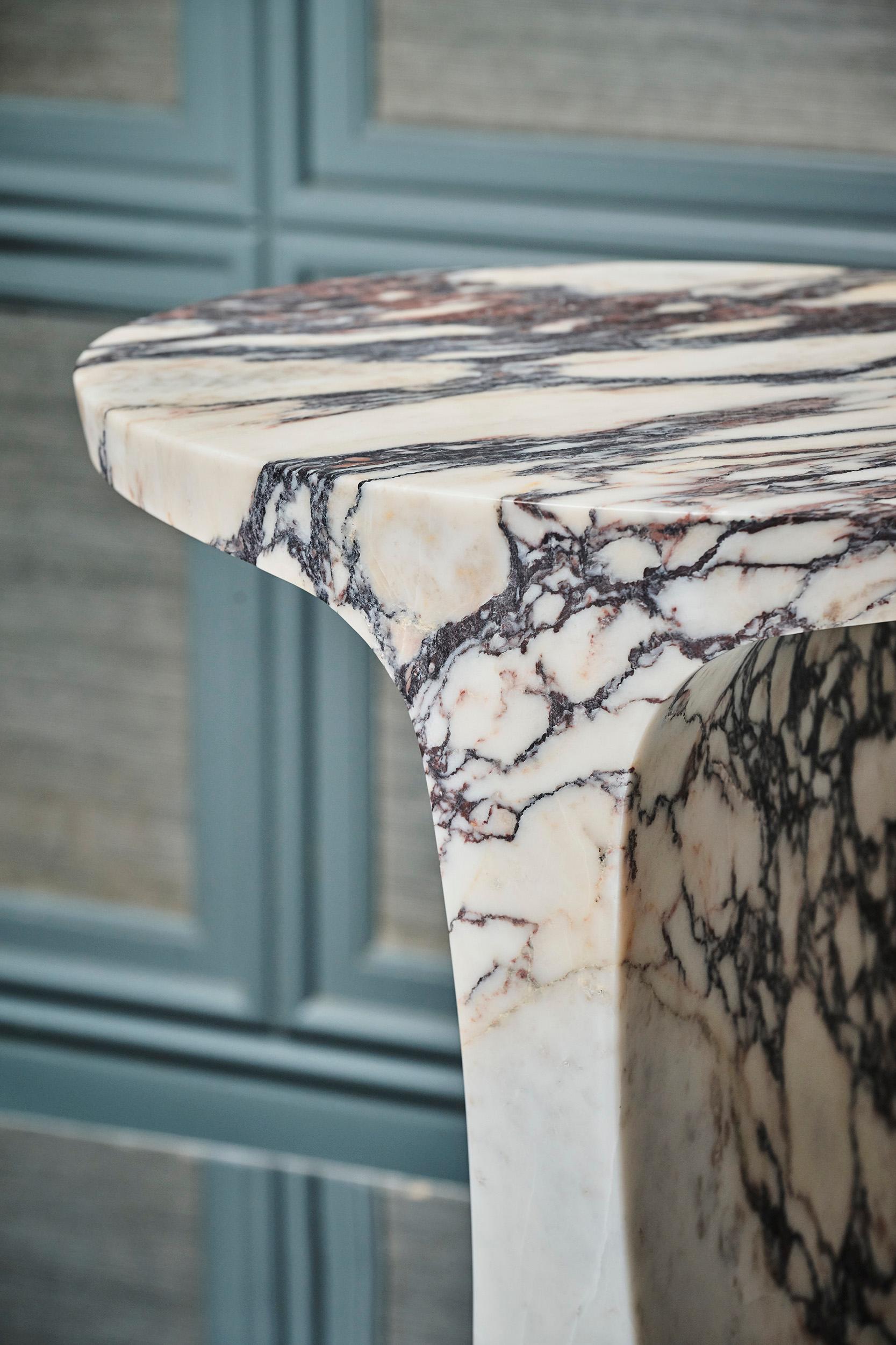 Chinese Side Table in Calacatta Viola Marble, Atlas table by Adolfo Abejon for Formar For Sale
