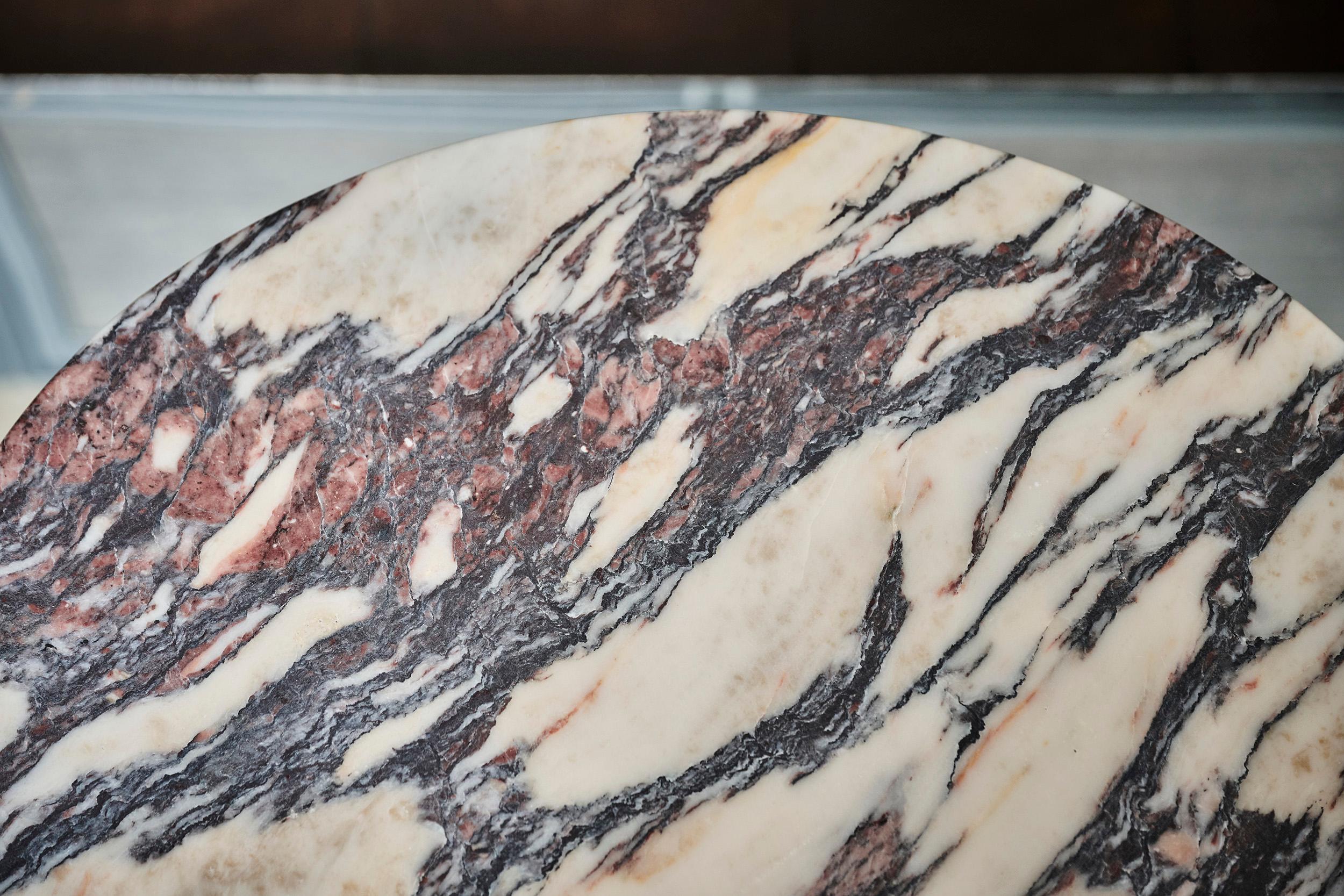 Carved contemporary Side Table in Italian Calacatta viola marble, Atlas side table For Sale