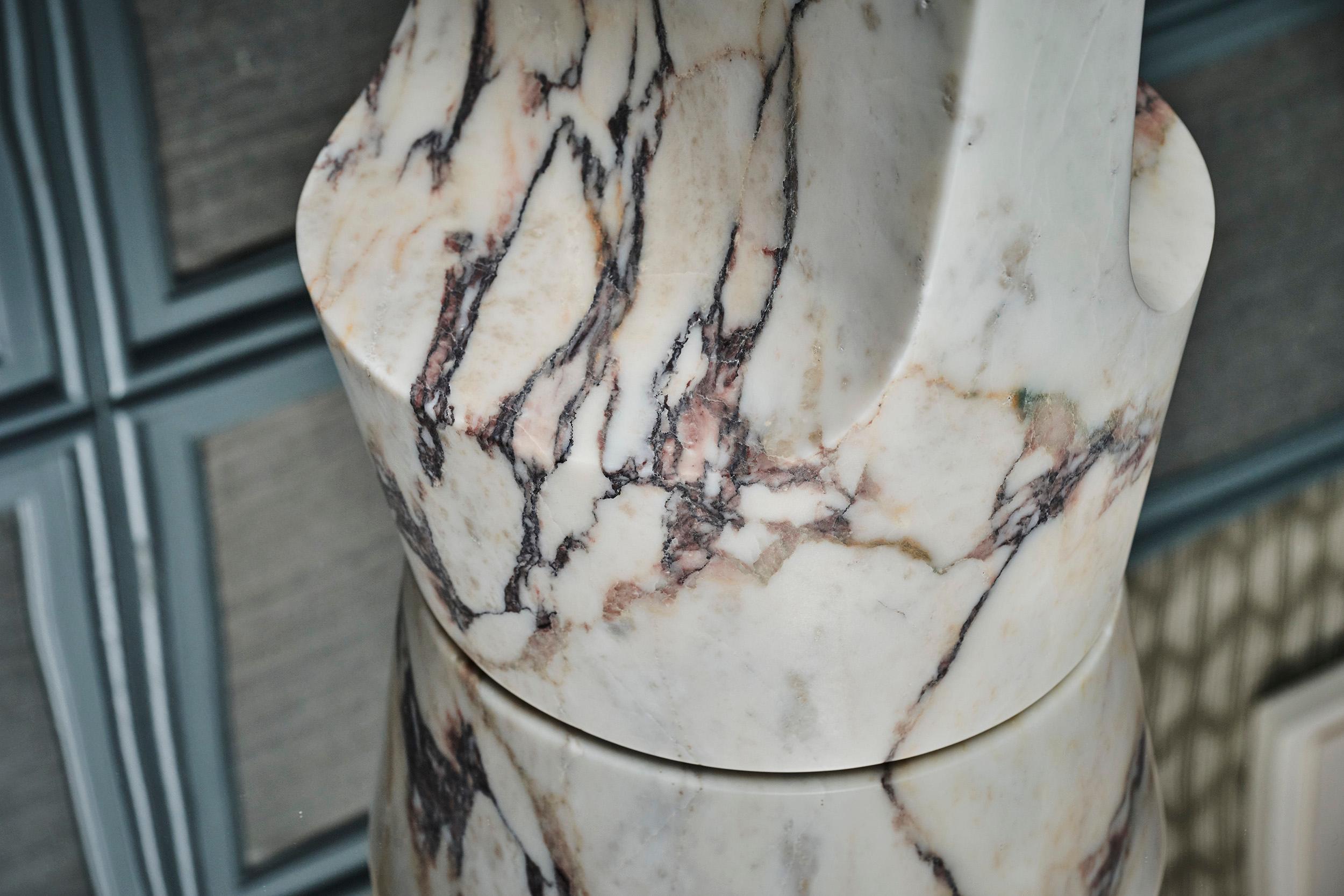 Contemporary Side Table in Calacatta Viola Marble, Atlas table by Adolfo Abejon for Formar For Sale