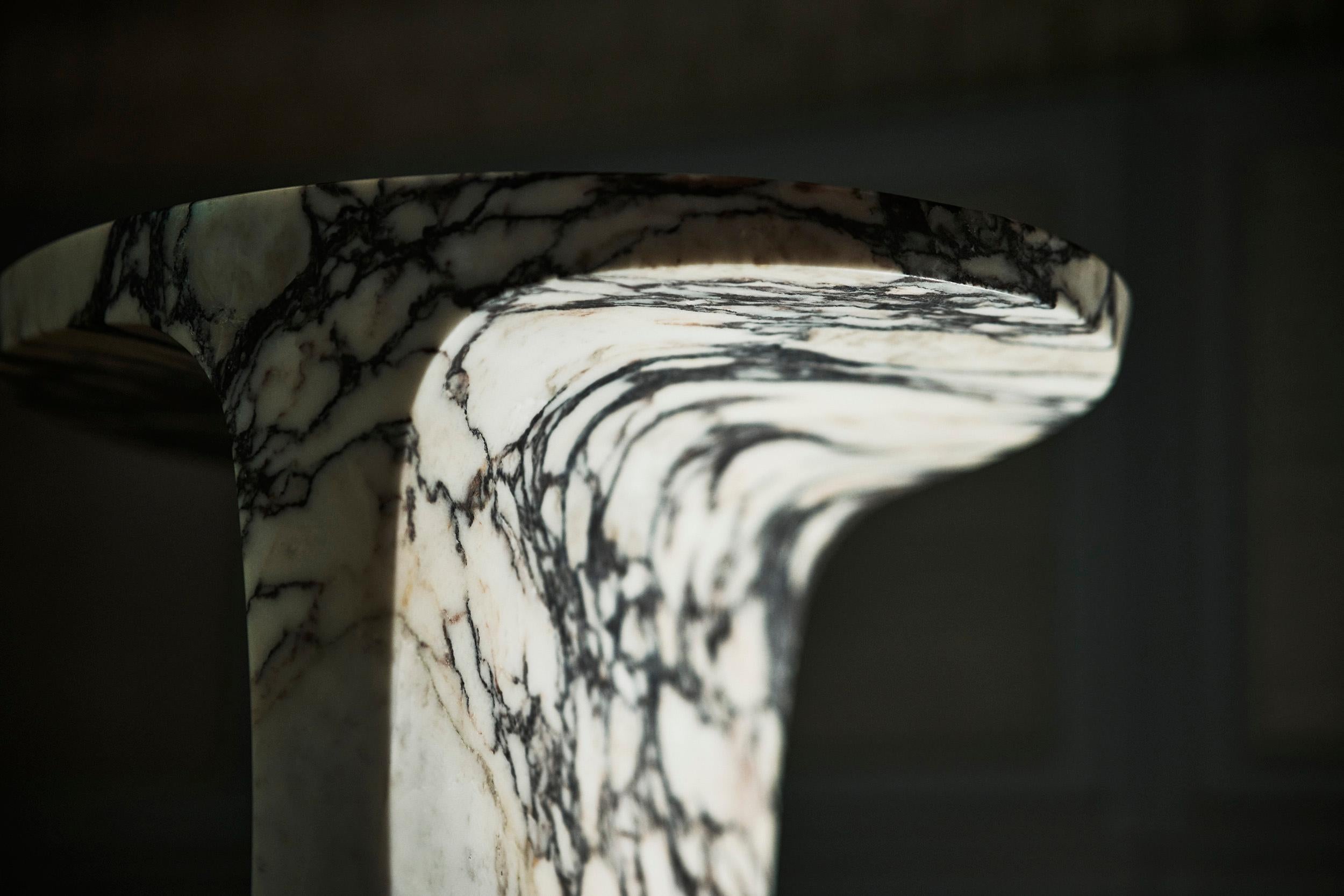 Marble contemporary Side Table in Italian Calacatta viola marble, Atlas side table For Sale