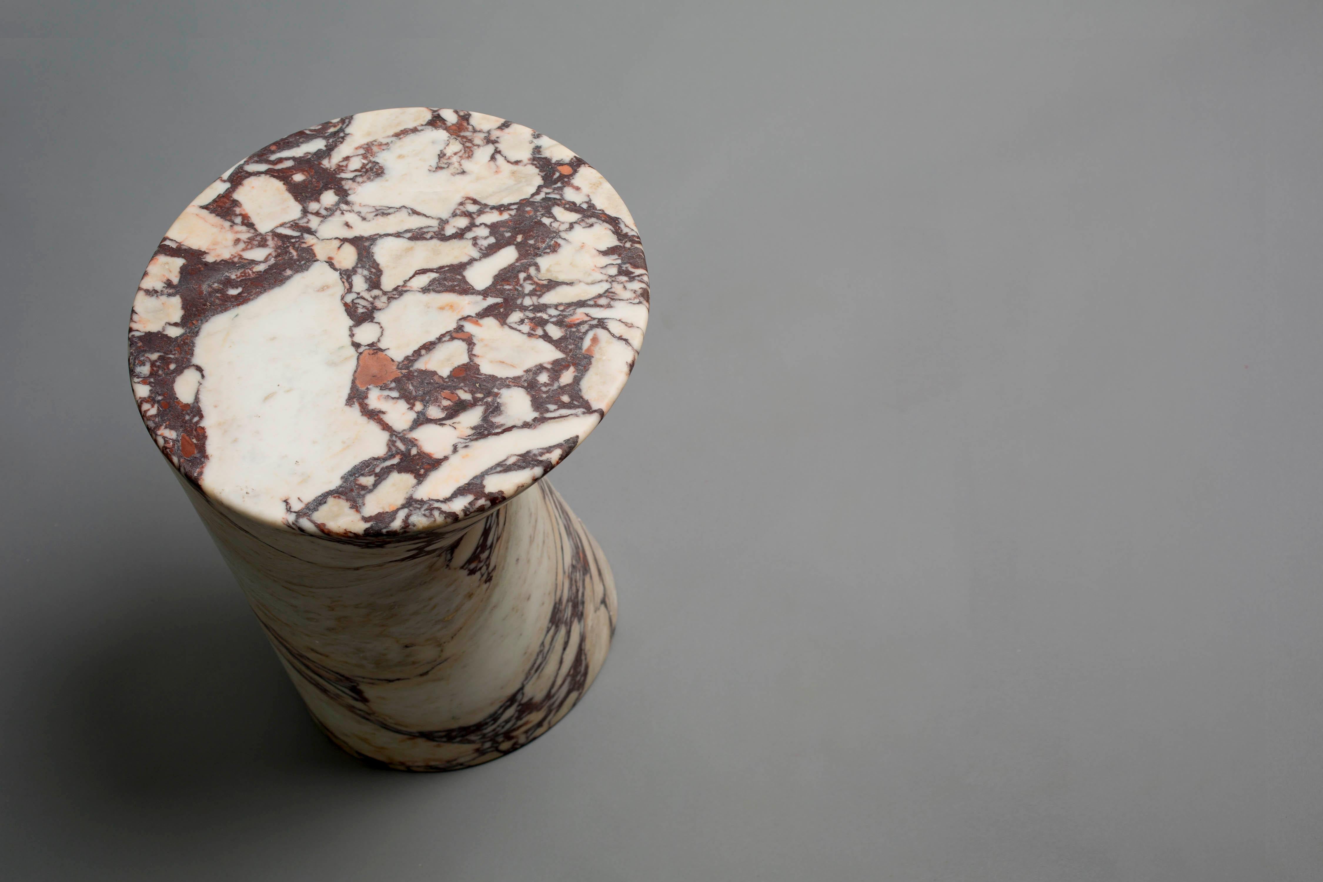 Modern Side Table in Calacatta Viola Marble, Io Small by Adolfo Abejon For Sale