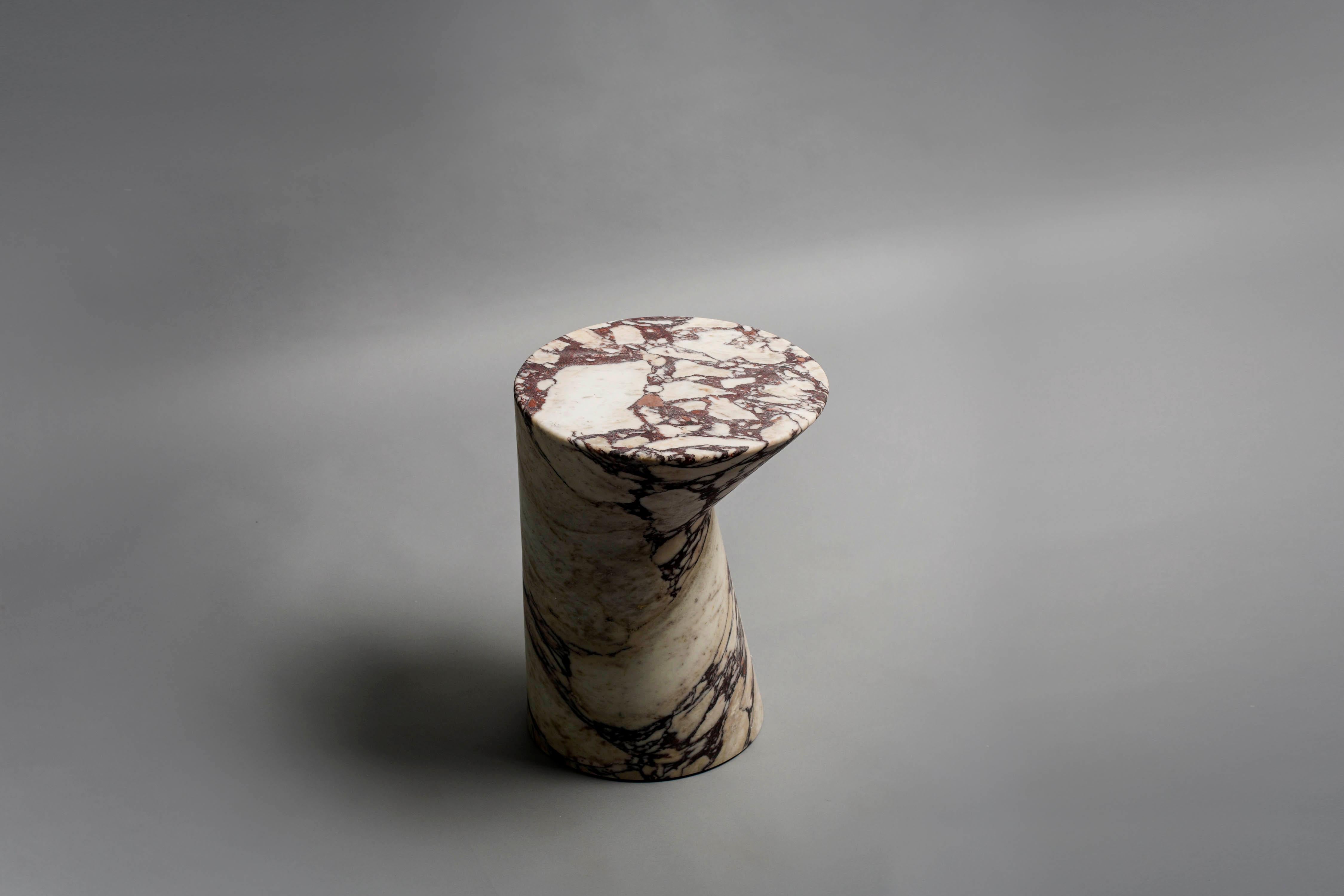 Chinese Side Table in Calacatta Viola Marble, Io Small by Adolfo Abejon For Sale
