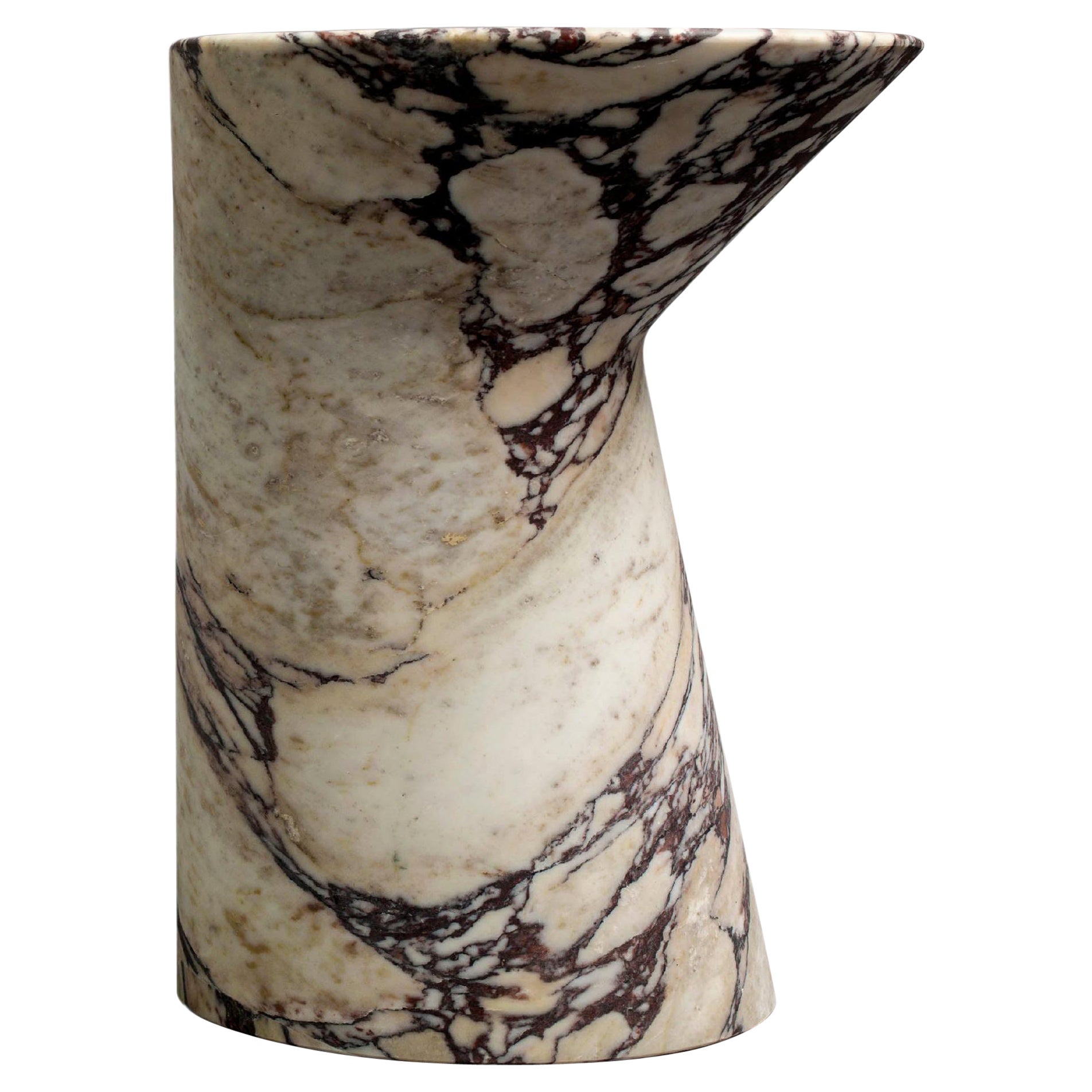 Side Table in Calacatta Viola Marble, Io Small by Adolfo Abejon For Sale