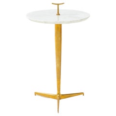 Contemporary Italian Side Table in Carrara Marble and Brass
